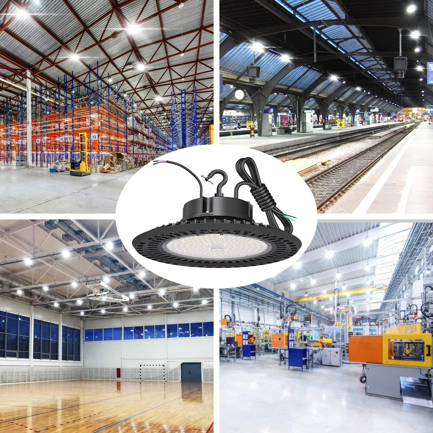 چراغ سوله ای LED بی اف تی 240 وات UFO 5000K 36000 لومن، دیمر پذیر 1-10 ولت، جایگزین 1000 وات HID/HPS، کابل 5 فوتی UL، IP65، نصب با قلاب، چراغ های کارگاهی، گاراژ، کارخانه، انبار، روشنایی محوطه. چراغ سوله ای LED بی اف تی 240 وات UFO 5000K 36000 لومن، دیمر پذیر 1-10 ولت، جایگزین 1000 وات HID/HPS، کابل 5 فوتی UL، IP65، نصب با قلاب، چراغ های کارگاهی، گاراژ، کارخانه، انبار، روشنایی محوطه.