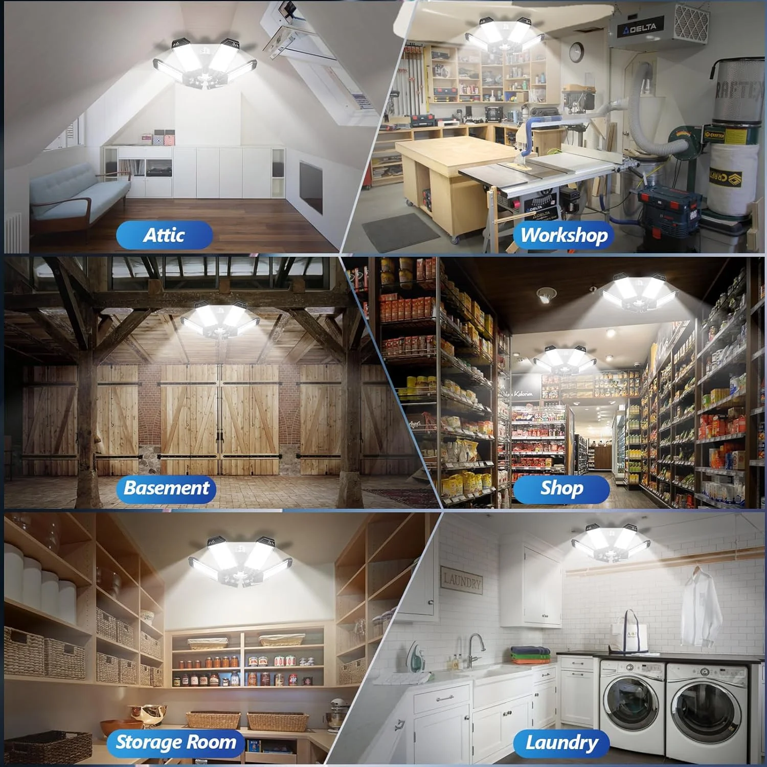 چراغ های گاراژ LED XINGHUANLIT، 160 وات 20000 لومن فوق العاده روشن با 6 پنل قابل تغییر شکل، چراغ های سقفی گاراژ 6500K، پیچ E26 E27 برای کارگاه، اتاق ذخیره سازی، سوله چراغ های گاراژ LED XINGHUANLIT، 160 وات 20000 لومن فوق العاده روشن با 6 پنل قابل تغییر شکل، چراغ های سقفی گاراژ 6500K، پیچ E26 E27 برای کارگاه، اتاق ذخیره سازی، سوله