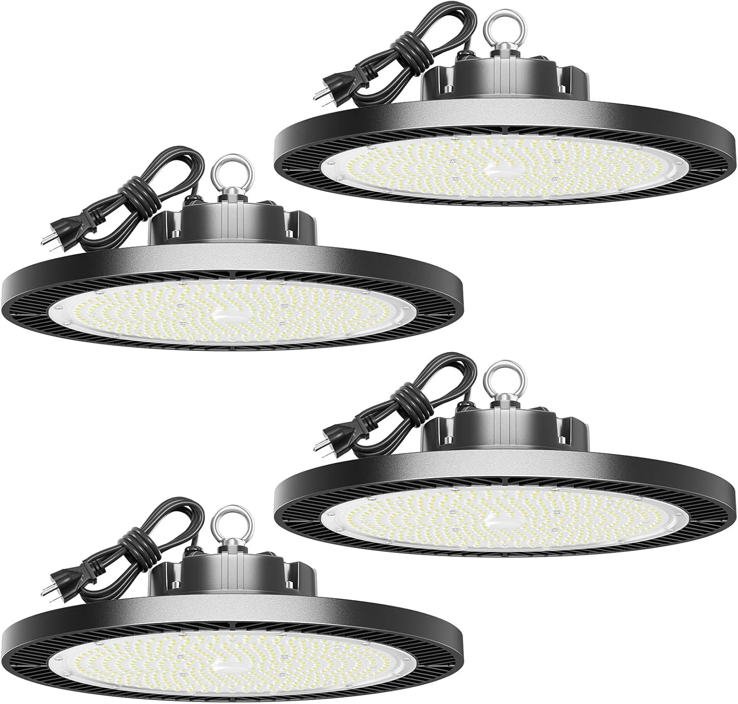 چراغ سوله ای ال ای دی UFO الکیکو، ارتقاء یافته فوق العاده روشن 350 وات 52500 لومن 5000 کلوین، چراغ های کارگاهی ال ای دی با دوشاخه آمریکایی و کابل 5 فوتی، چراغ های کارگاهی ال ای دی برای گاراژ، کارگاه، کارخانه، انبار، باشگاه ورزشی، بسته 4 عددی