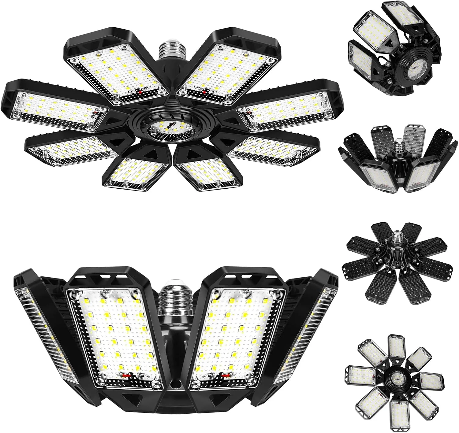 لامپ گاراژی LED Aoretic، 8 پنل، بسته 2 عددی - 200 وات، 20000 لومن، 6500K، چراغ کارگاهی LED با 8 پنل تغییر شکل پذیر، چراغ زیرزمین، چراغ سقفی گاراژ