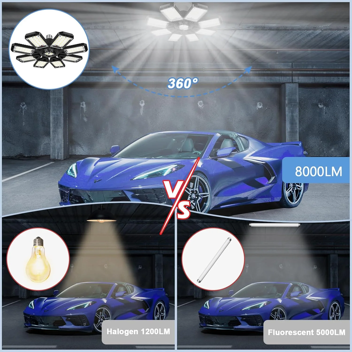 لامپ گاراژی LED Aoretic، 8 پنل، بسته 2 عددی - 200 وات، 20000 لومن، 6500K، چراغ کارگاهی LED با 8 پنل تغییر شکل پذیر، چراغ زیرزمین، چراغ سقفی گاراژ لامپ گاراژی LED Aoretic، 8 پنل، بسته 2 عددی - 200 وات، 20000 لومن، 6500K، چراغ کارگاهی LED با 8 پنل تغییر شکل پذیر، چراغ زیرزمین، چراغ سقفی گاراژ