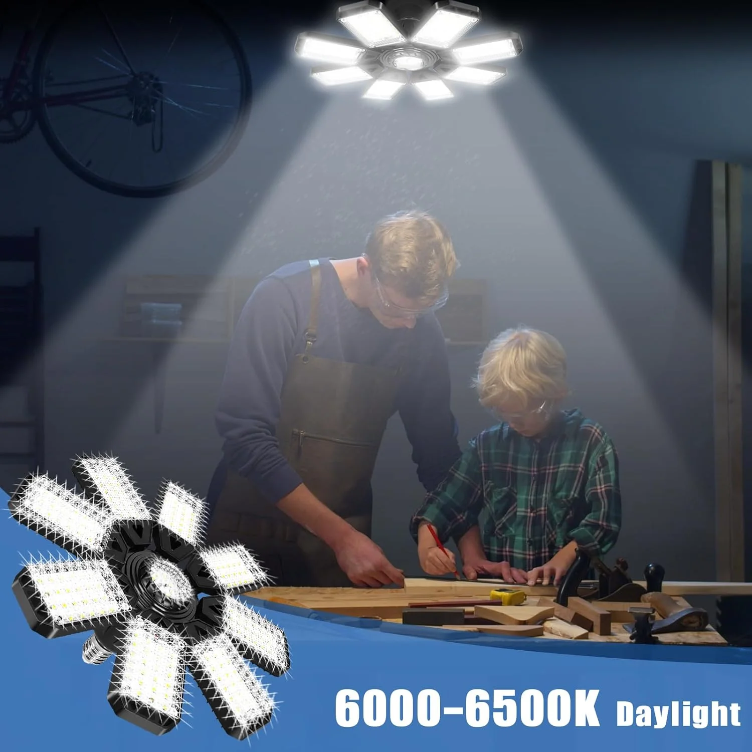 لامپ گاراژی LED Aoretic، 8 پنل، بسته 2 عددی - 200 وات، 20000 لومن، 6500K، چراغ کارگاهی LED با 8 پنل تغییر شکل پذیر، چراغ زیرزمین، چراغ سقفی گاراژ لامپ گاراژی LED Aoretic، 8 پنل، بسته 2 عددی - 200 وات، 20000 لومن، 6500K، چراغ کارگاهی LED با 8 پنل تغییر شکل پذیر، چراغ زیرزمین، چراغ سقفی گاراژ