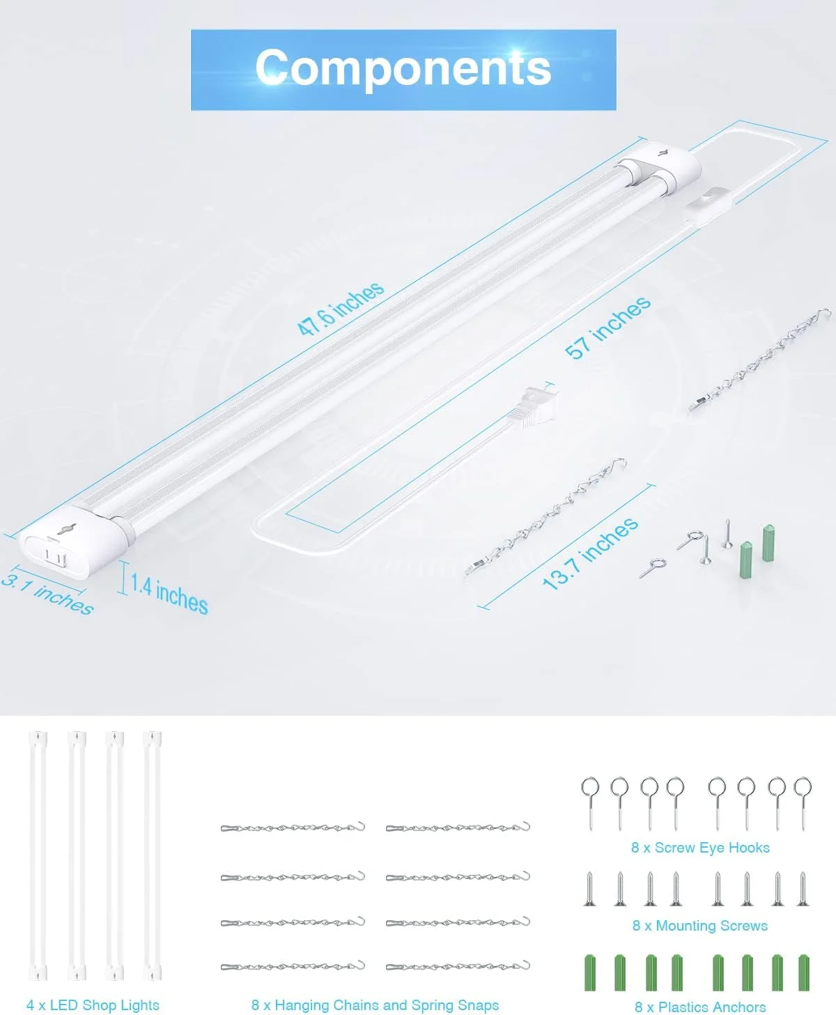 چراغ کارگاهی ال ای دی Ensenior مدل Linkable، طول 4 فوت، بسته 4 عددی، 4400 لومن، 36 وات معادل 280 وات، نور روز 5000K، چراغ های ال ای دی کارگاهی 48 اینچی، نصب سطحی یا آویز، سفید، دارای گواهینامه ETL چراغ کارگاهی ال ای دی Ensenior مدل Linkable، طول 4 فوت، بسته 4 عددی، 4400 لومن، 36 وات معادل 280 وات، نور روز 5000K، چراغ های ال ای دی کارگاهی 48 اینچی، نصب سطحی یا آویز، سفید، دارای گواهینامه ETL