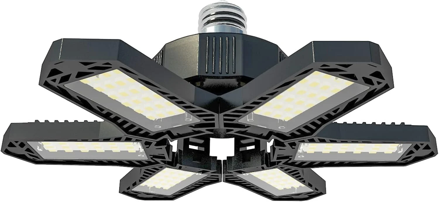 چراغ های LED گاراژ - چراغ های سقفی کوچک با 6 پنل قابل تنظیم، لامپ فن تغییر شکل دهنده سقفی 100-265 ولت 1500 لومن 6500K E27/E26 برای اتاق زیر شیروانی، زیرزمین