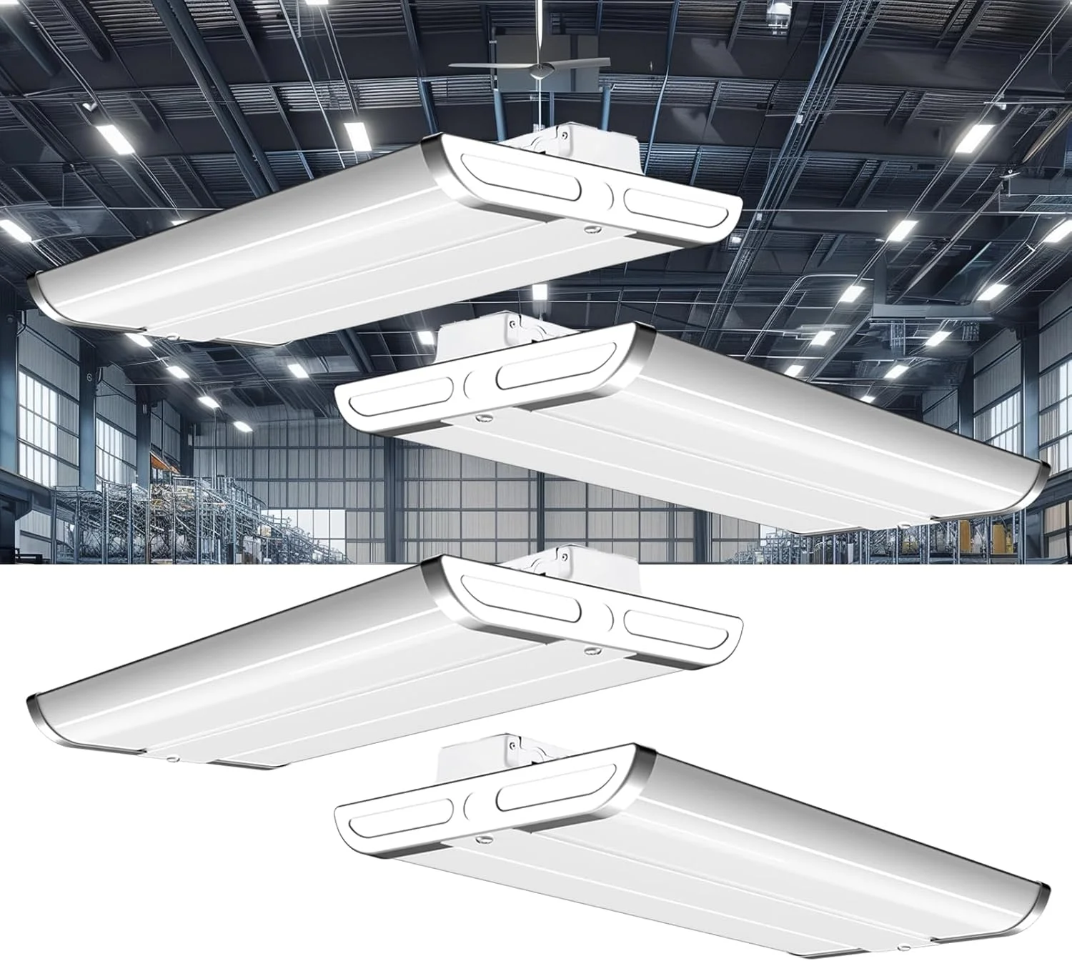 چراغ های کارگاهی ال ای دی Lightdot 2FT High Bay، 100-277 ولت 【دارای درایور】 200 وات 28000 لومن [معادل 800 وات MH] 5000K پوشش گسترده خطی 2x2 چراغ های ال ای دی High Bay برای انبار گاراژ - دارای لیست ETL، بسته 4 عددی