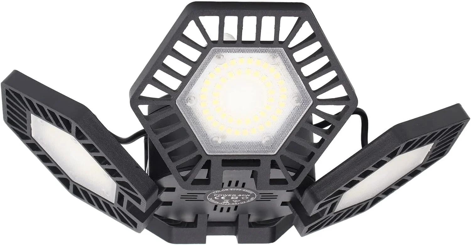 چراغ های LED گاراژ، چراغ های سقفی LED گاراژ تغییر شکل پذیر با 4 پنل قابل تنظیم برای فروشگاه، زیرزمین، انبار، نور بالا