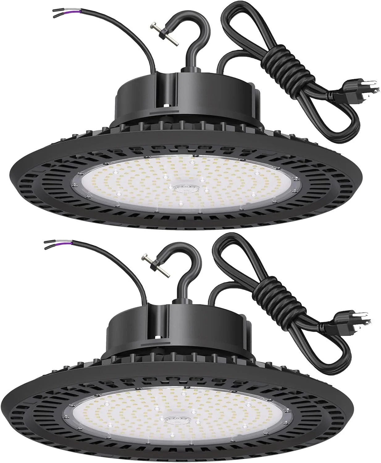 چراغ سوله ای ال ای دی 240 وات BFT UFO، بسته 2 عددی، دارای لیست ETL، با قابلیت دیم شدن 0-10 ولت، نور بالا ال ای دی 36000 لومن 5000K با دوشاخه آمریکایی