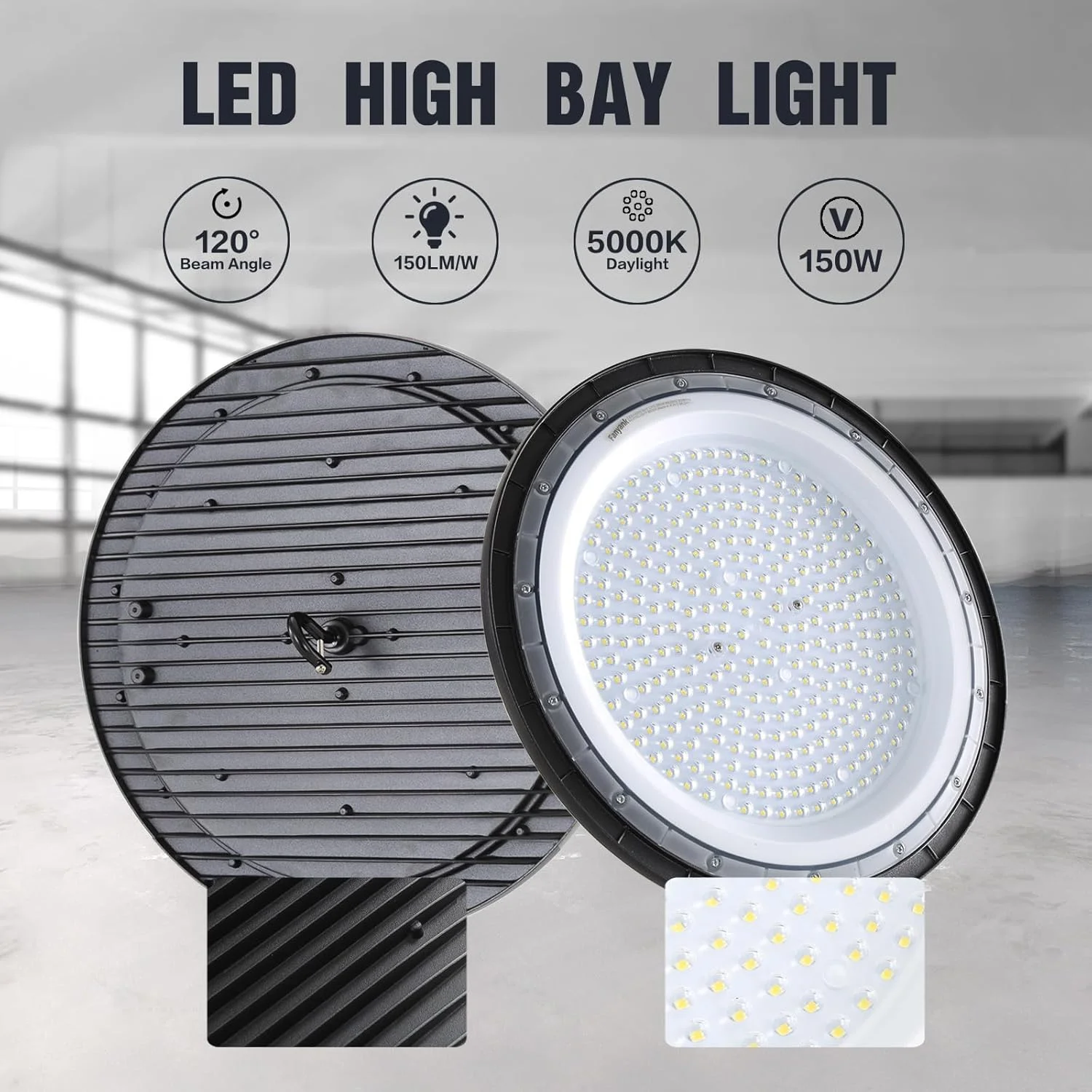 چراغ های سوله ای LED 150 وات Fanyank با دوشاخه آمریکایی، چراغ کارگاهی LED سوله ای 21000LM، نور روز 5000K، ضد آب IP65، روشنایی تجاری انبار کارخانه کارگاه گاراژ، بسته 4 عددی چراغ های سوله ای LED 150 وات Fanyank با دوشاخه آمریکایی، چراغ کارگاهی LED سوله ای 21000LM، نور روز 5000K، ضد آب IP65، روشنایی تجاری انبار کارخانه کارگاه گاراژ، بسته 4 عددی