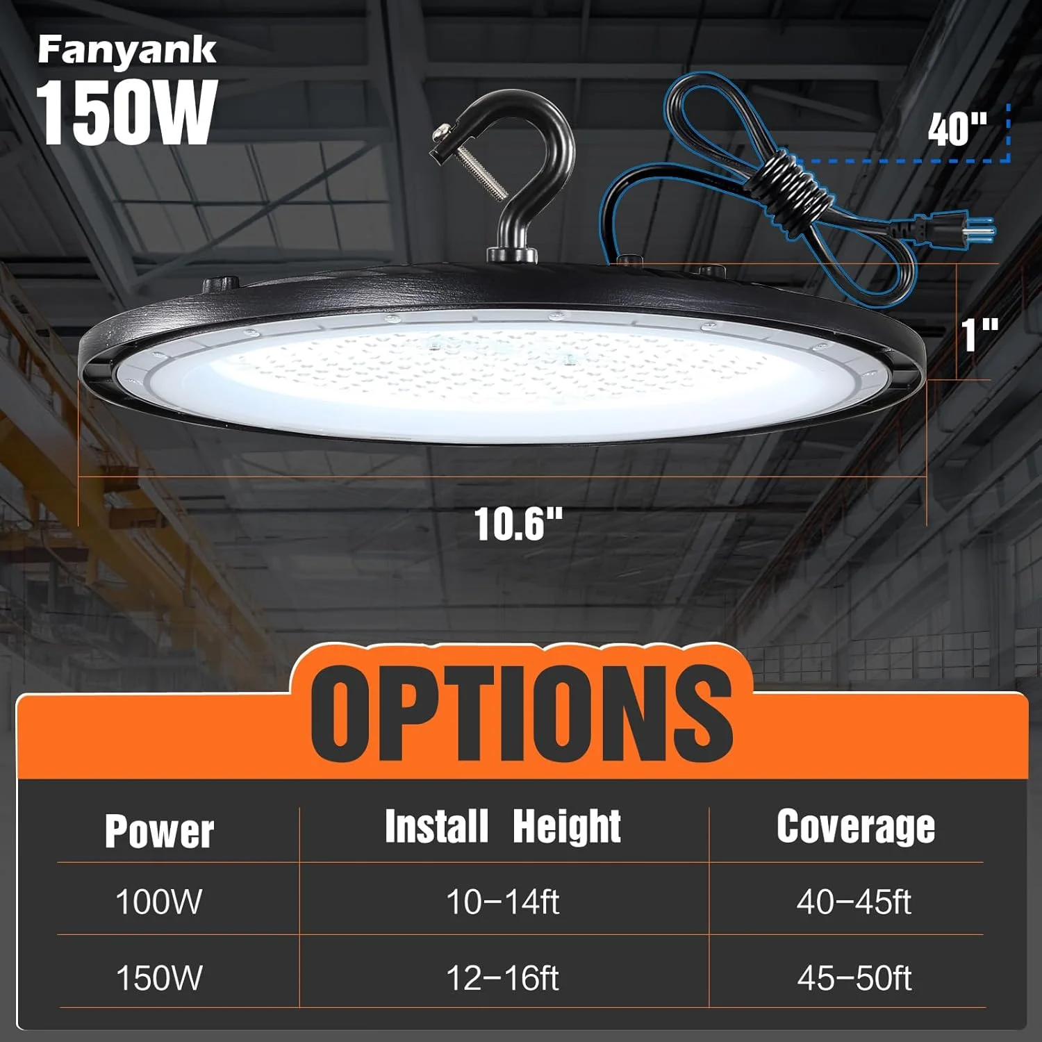 چراغ های سوله ای LED 150 وات Fanyank با دوشاخه آمریکایی، چراغ کارگاهی LED سوله ای 21000LM، نور روز 5000K، ضد آب IP65، روشنایی تجاری انبار کارخانه کارگاه گاراژ، بسته 4 عددی چراغ های سوله ای LED 150 وات Fanyank با دوشاخه آمریکایی، چراغ کارگاهی LED سوله ای 21000LM، نور روز 5000K، ضد آب IP65، روشنایی تجاری انبار کارخانه کارگاه گاراژ، بسته 4 عددی