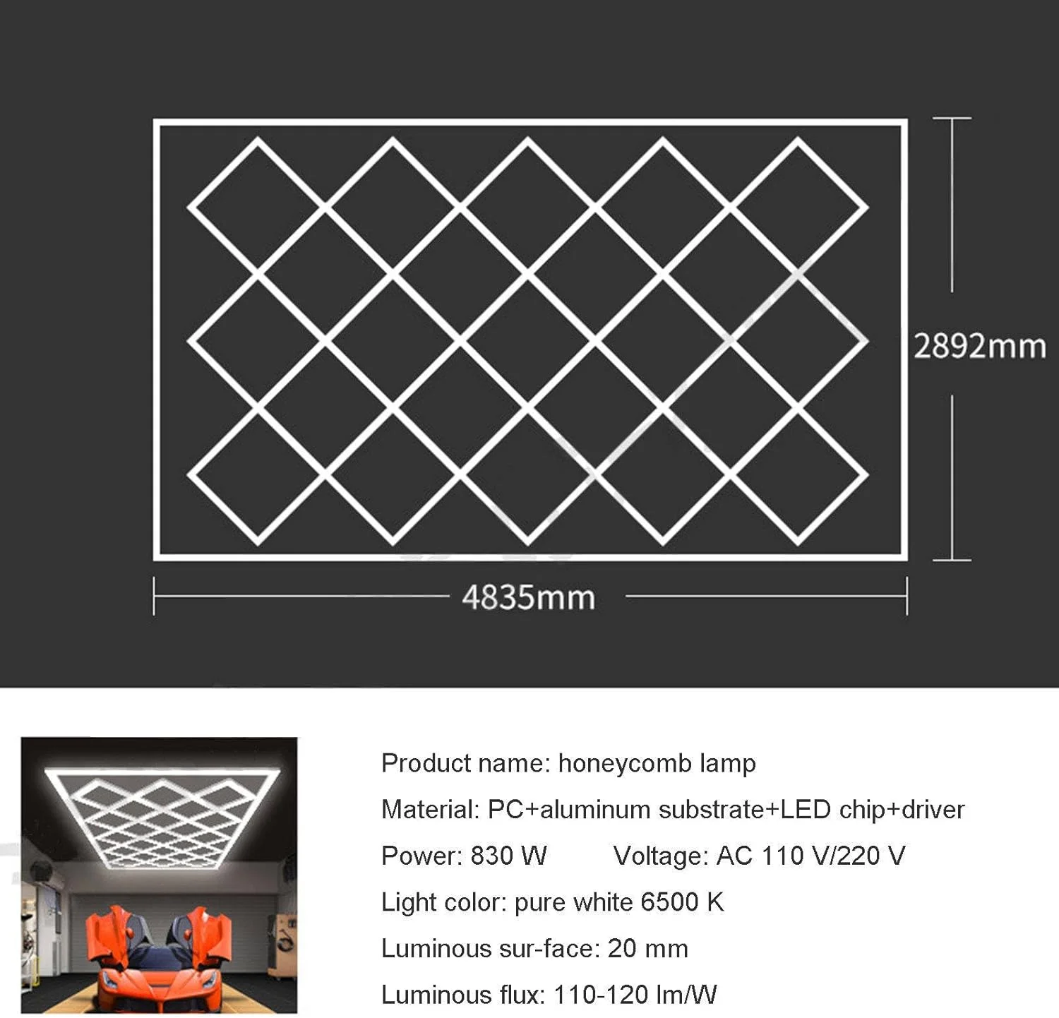 چراغ گاراژ لانه زنبوری LED 830 واتی، چراغ الماس LED، کیت چراغ لانه زنبوری مناسب برای گاراژ، زیرزمین، سوپرمارکت چراغ گاراژ لانه زنبوری LED 830 واتی، چراغ الماس LED، کیت چراغ لانه زنبوری مناسب برای گاراژ، زیرزمین، سوپرمارکت