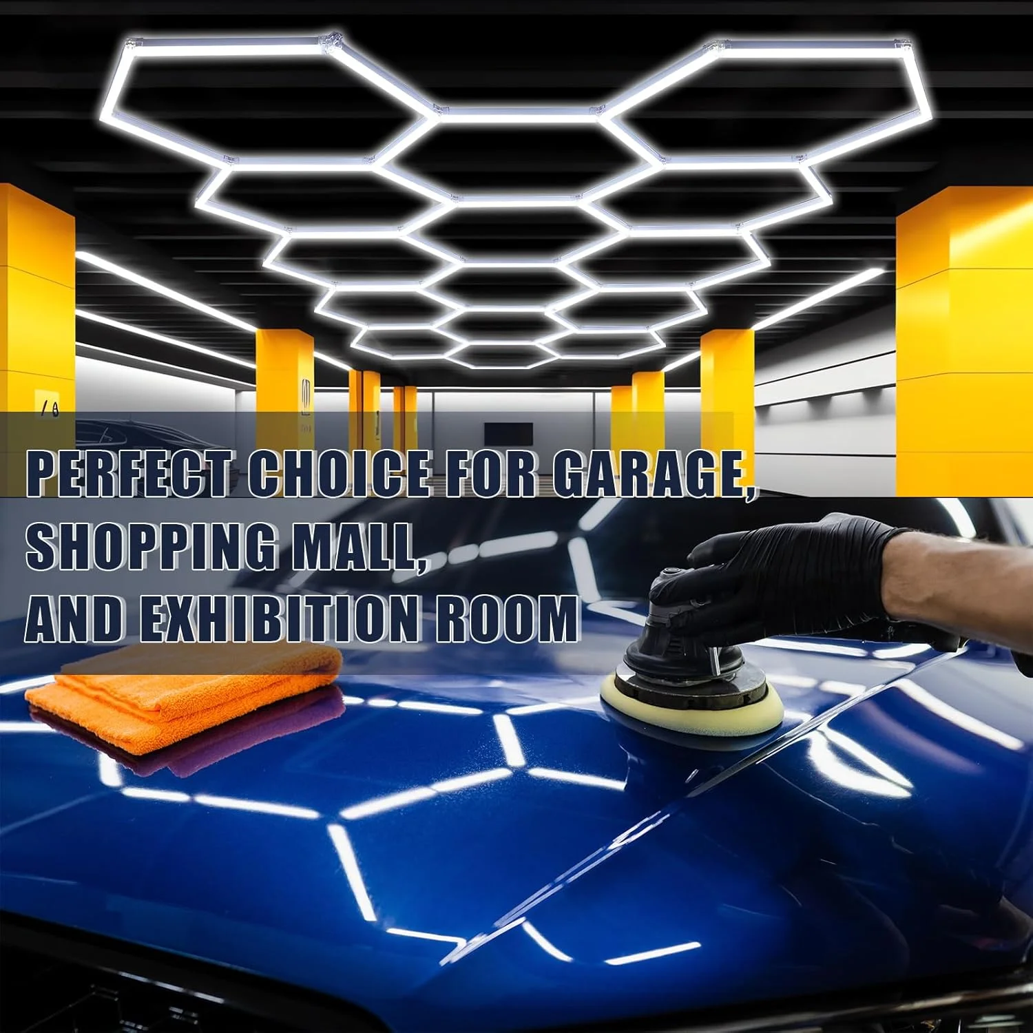 سیستم نورپردازی گاراژ LED شش ضلعی Baquler 15، چراغ های کارگاهی LED لانه زنبوری با حاشیه سفید برای گاراژ، کارگاه، فروشگاه دیتیلینگ خودرو، سالن نمایشگاه، 680 وات 81600 لومن، دکور سقف 4.84 × 2.43 متر (1 ست) سیستم نورپردازی گاراژ LED شش ضلعی Baquler 15، چراغ های کارگاهی LED لانه زنبوری با حاشیه سفید برای گاراژ، کارگاه، فروشگاه دیتیلینگ خودرو، سالن نمایشگاه، 680 وات 81600 لومن، دکور سقف 4.84 × 2.43 متر (1 ست)