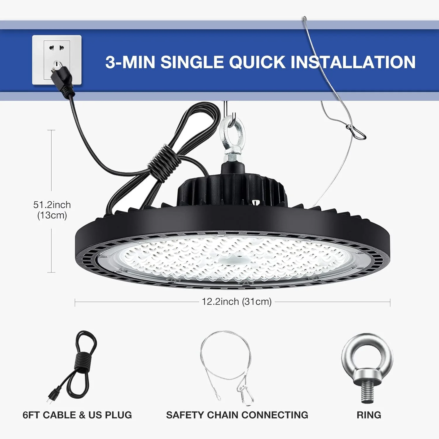 EVBFORU - چراغ سوله ای LED 200 وات، بسته 6 عددی 29000 لومن، با دوشاخه آمریکایی، چراغ سوله ای UFO برای انبار، کارگاه، کارخانه، باشگاه ورزشی، گاراژ، انبار EVBFORU - چراغ سوله ای LED 200 وات، بسته 6 عددی 29000 لومن، با دوشاخه آمریکایی، چراغ سوله ای UFO برای انبار، کارگاه، کارخانه، باشگاه ورزشی، گاراژ، انبار