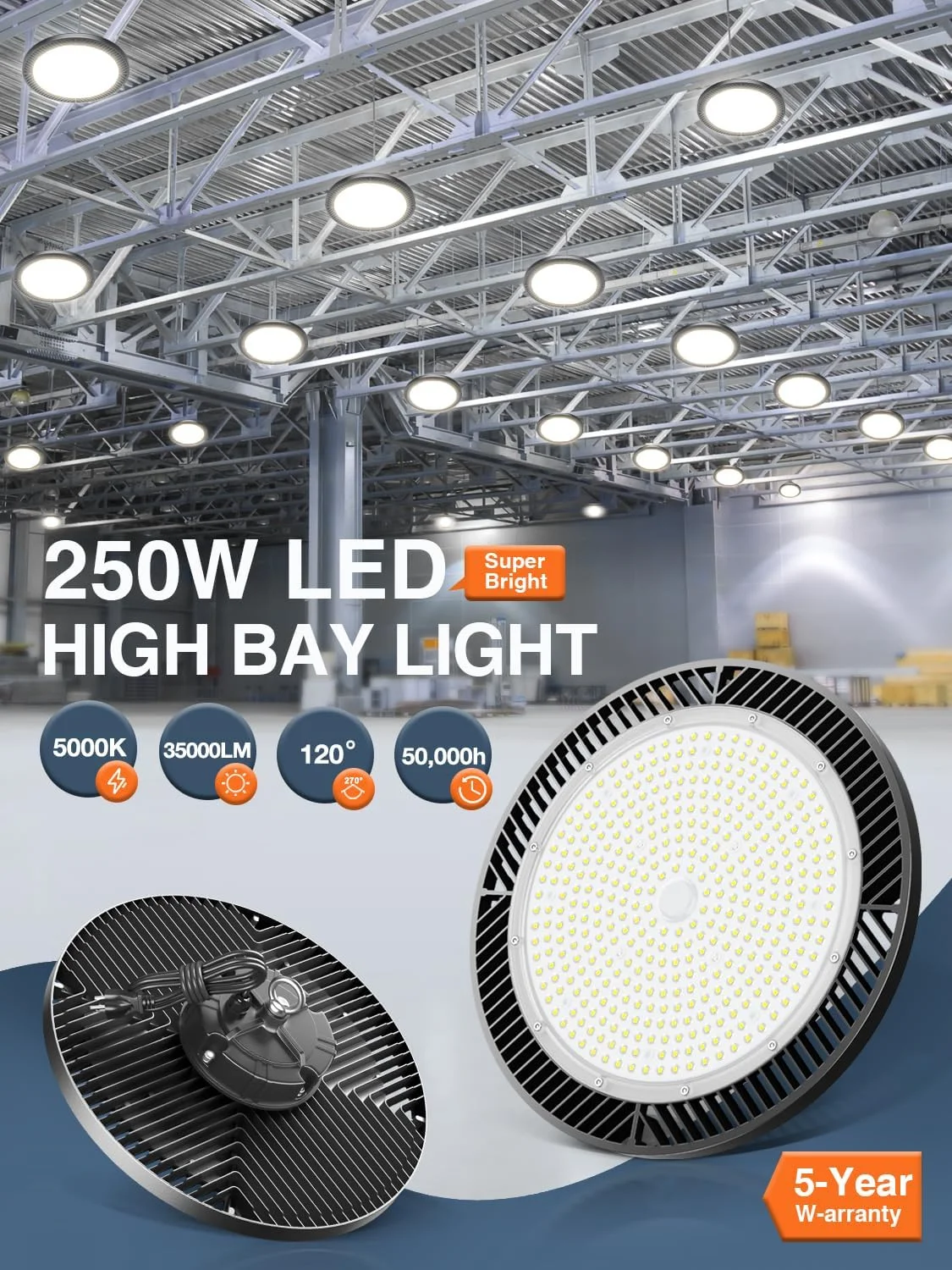 چراغ سوله ای ال ای دی فوق العاده روشن ELEKICO با توان 250 وات، 35000 لومن، 8 عددی، 5000 کلوین، همراه با دوشاخه، کابل 1.5 متری، قلاب آویز و طناب ایمنی، مناسب برای گاراژ، کارخانه، کارگاه، انبار و سوله چراغ سوله ای ال ای دی فوق العاده روشن ELEKICO با توان 250 وات، 35000 لومن، 8 عددی، 5000 کلوین، همراه با دوشاخه، کابل 1.5 متری، قلاب آویز و طناب ایمنی، مناسب برای گاراژ، کارخانه، کارگاه، انبار و سوله