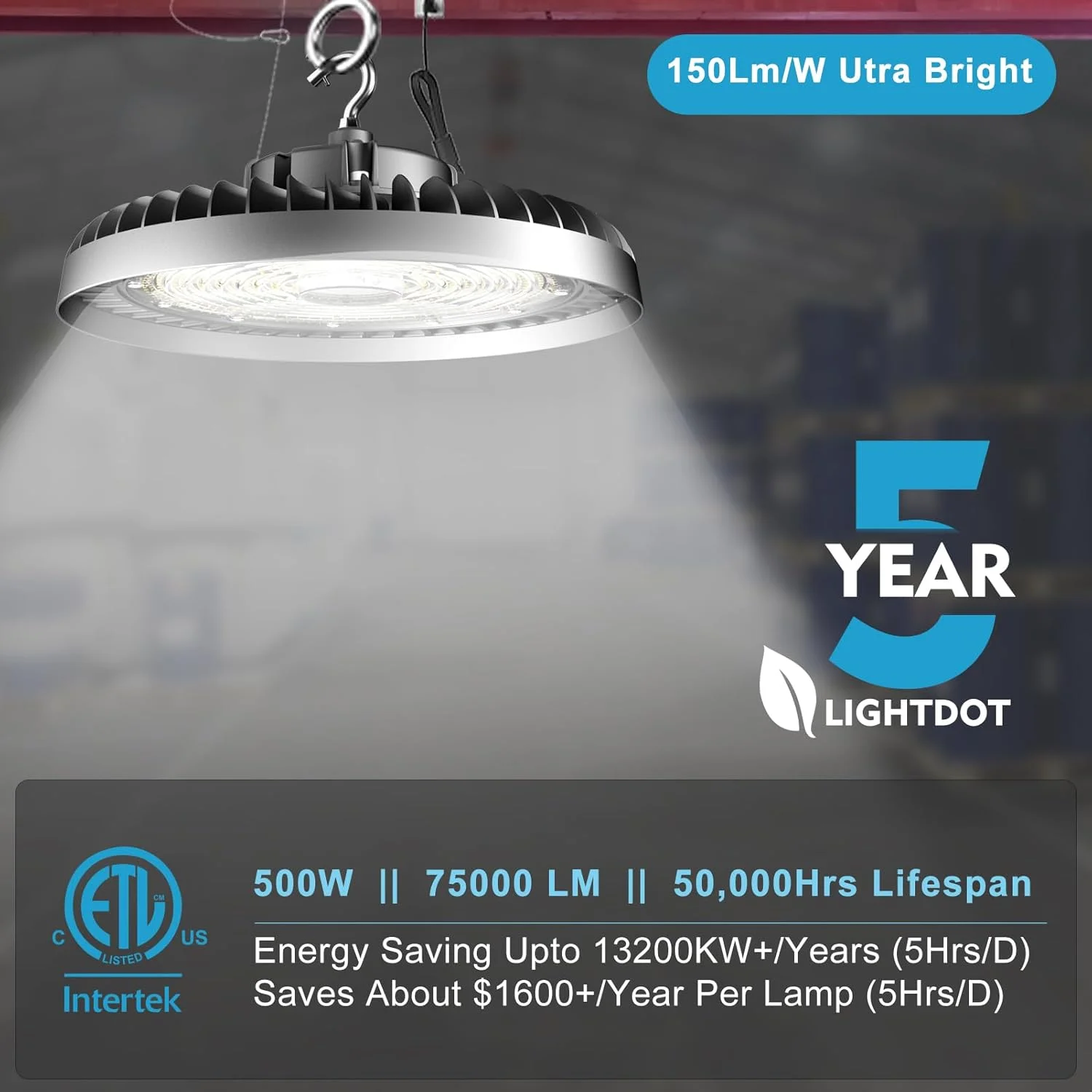 لایت دات - چراغ های سوله ای ال ای دی 600 وات 90000 لومن (معادل 2500 وات MH/HPS)، چراغ های سوله ای ال ای دی 5000K، چراغ کارگاهی AC100-277V با دوشاخه برای انبار/سوله UFO، بسته 2 عددی لایت دات - چراغ های سوله ای ال ای دی 600 وات 90000 لومن (معادل 2500 وات MH/HPS)، چراغ های سوله ای ال ای دی 5000K، چراغ کارگاهی AC100-277V با دوشاخه برای انبار/سوله UFO، بسته 2 عددی
