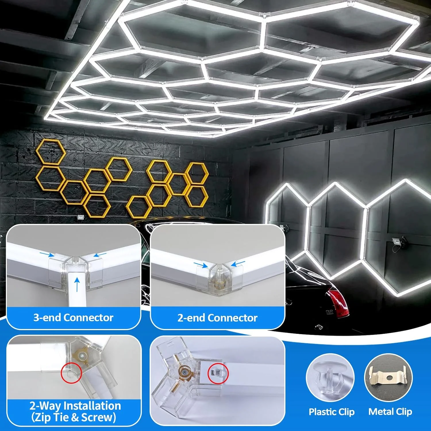 چراغ های گاراژ LED شش ضلعی Tewei با قاب مستطیلی، 900 وات 90000 لومن 6500K فوق العاده روشن، 14 شبکه چراغ سقفی برای کارگاه، انبار، سالن ورزشی، فروشگاه های دیتیلینگ خودرو چراغ های گاراژ LED شش ضلعی Tewei با قاب مستطیلی، 900 وات 90000 لومن 6500K فوق العاده روشن، 14 شبکه چراغ سقفی برای کارگاه، انبار، سالن ورزشی، فروشگاه های دیتیلینگ خودرو