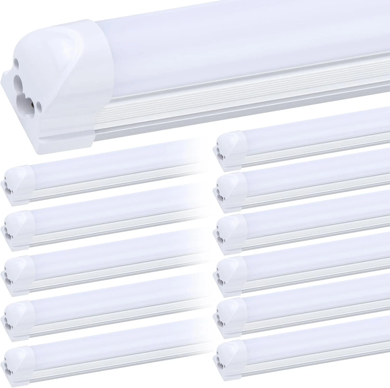 (بسته 12 عددی) چراغ کارگاهی LED 8 فوتی، فوق العاده روشن 100 وات 6000K سفید سرد 15000LM، چراغ های LED 8 فوتی، شکل تخت 2 ردیفه 96 اینچی، چراغ های کارگاهی LED، چراغ های لوله ای LED T8 قابل اتصال برای انبار گاراژ
