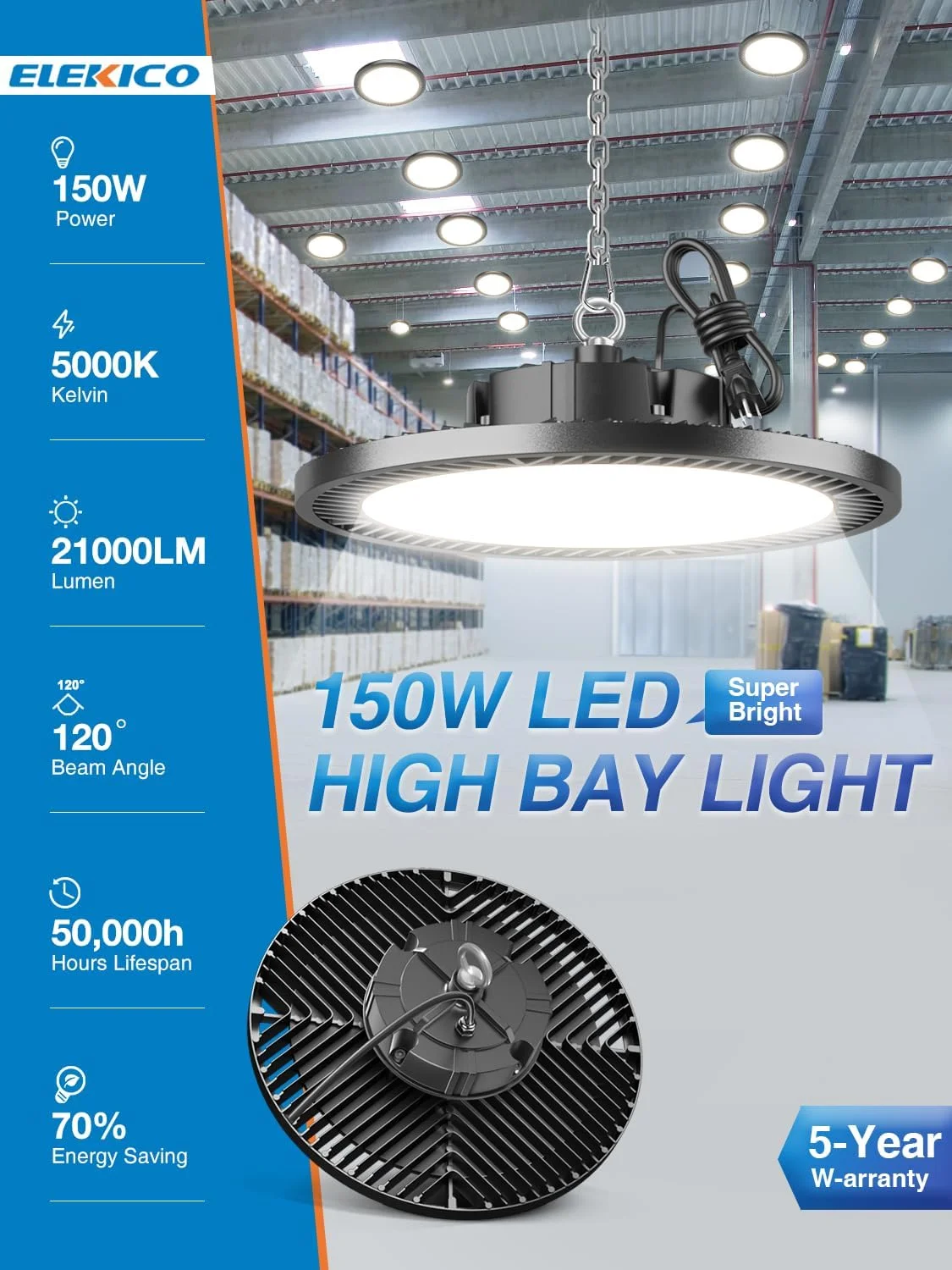 چراغ های کارگاهی ال ای دی یو اف او ELEKICO فوق العاده روشن 21000 لومن 5000 کلوین 150 وات 10 عددی با کابل 5 فوتی، دوشاخه 3 پین، قلاب و طناب ایمنی برای گاراژ، کارخانه، انبار، کارگاه و انبار چراغ های کارگاهی ال ای دی یو اف او ELEKICO فوق العاده روشن 21000 لومن 5000 کلوین 150 وات 10 عددی با کابل 5 فوتی، دوشاخه 3 پین، قلاب و طناب ایمنی برای گاراژ، کارخانه، انبار، کارگاه و انبار