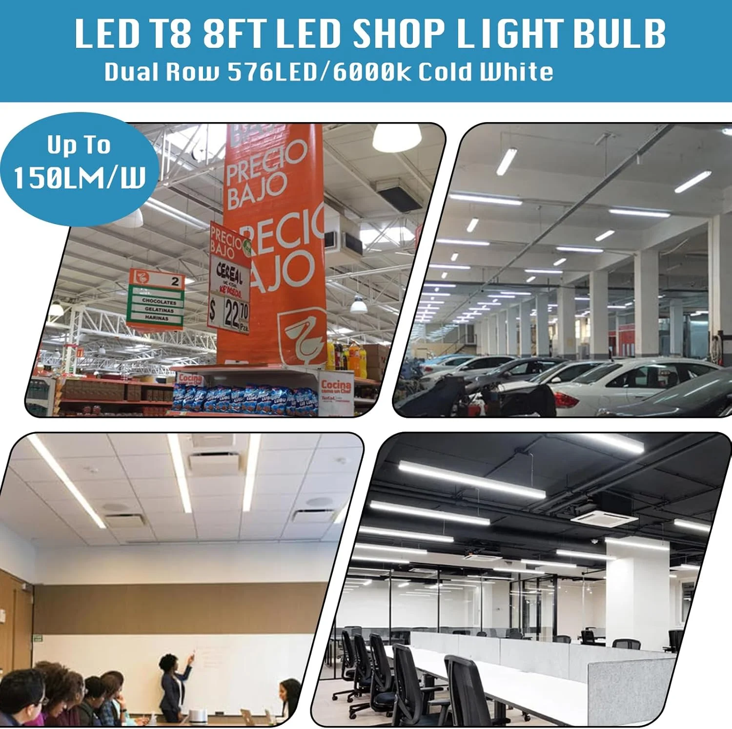 (بسته 12 عددی) چراغ کارگاهی LED 8 فوتی، فوق العاده روشن 100 وات 6000K سفید سرد 15000LM، چراغ های LED 8 فوتی، شکل تخت 2 ردیفه 96 اینچی، چراغ های کارگاهی LED، چراغ های لوله ای LED T8 قابل اتصال برای انبار گاراژ (بسته 12 عددی) چراغ کارگاهی LED 8 فوتی، فوق العاده روشن 100 وات 6000K سفید سرد 15000LM، چراغ های LED 8 فوتی، شکل تخت 2 ردیفه 96 اینچی، چراغ های کارگاهی LED، چراغ های لوله ای LED T8 قابل اتصال برای انبار گاراژ