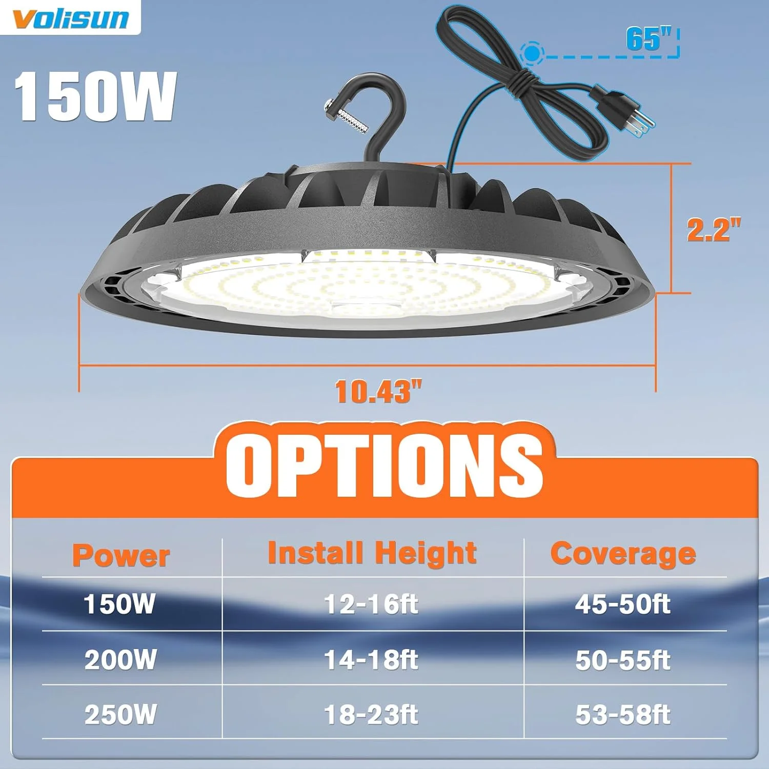 چراغ سوله ای ال ای دی 10 عددی VOLISUN مدل UFO، با نوردهی 22500 لومن، 150 وات، نور روز 5000 کلوین، چراغ سوله ای ال ای دی 100-277 ولت، دارای گواهینامه ETL، روشنایی تجاری سوله ای برای کارگاه گاراژ، انبار کارخانه چراغ سوله ای ال ای دی 10 عددی VOLISUN مدل UFO، با نوردهی 22500 لومن، 150 وات، نور روز 5000 کلوین، چراغ سوله ای ال ای دی 100-277 ولت، دارای گواهینامه ETL، روشنایی تجاری سوله ای برای کارگاه گاراژ، انبار کارخانه