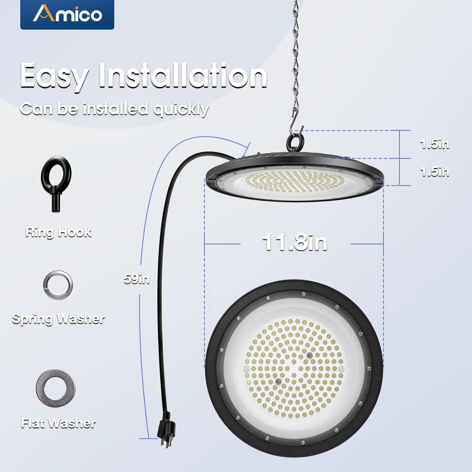 چراغ سوله ای LED آمیکو مدل UFO با توان 150 وات، 21000 لومن، 5000 کلوین، بسته 10 عددی، دارای گواهینامه UL چراغ سوله ای LED آمیکو مدل UFO با توان 150 وات، 21000 لومن، 5000 کلوین، بسته 10 عددی، دارای گواهینامه UL