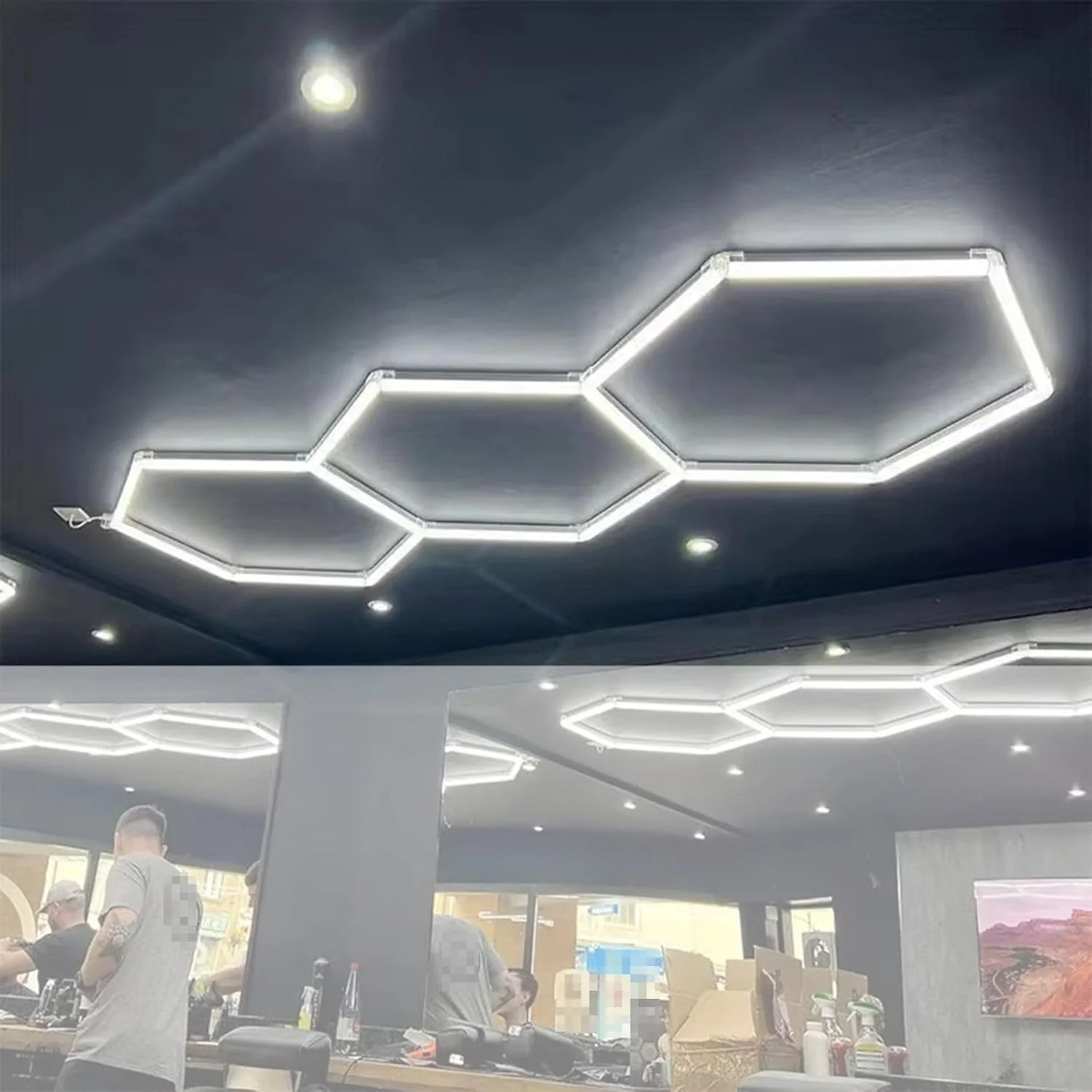 3 چراغ هگزگونال سقفی لانه زنبوری چراغ های LED گاراژ برای انبار، سالن ورزشی، زیرزمین، فروشگاه دیتیلینگ خودرو