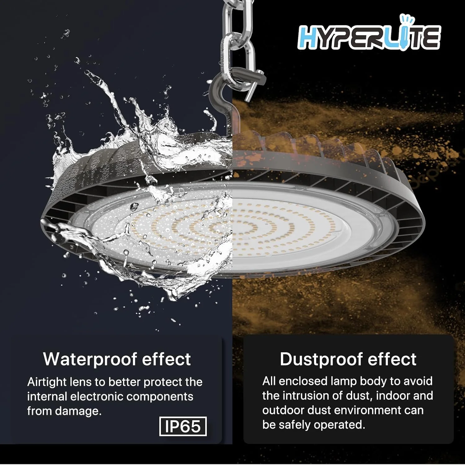 چراغ های سوله ای ال ای دی HYPERLITE - بسته 4 عددی، 100 وات 14000 لومن 5000K با دوشاخه آمریکایی، چراغ های سوله ای ال ای دی برای کارگاه، گاراژ، مغازه، انبار