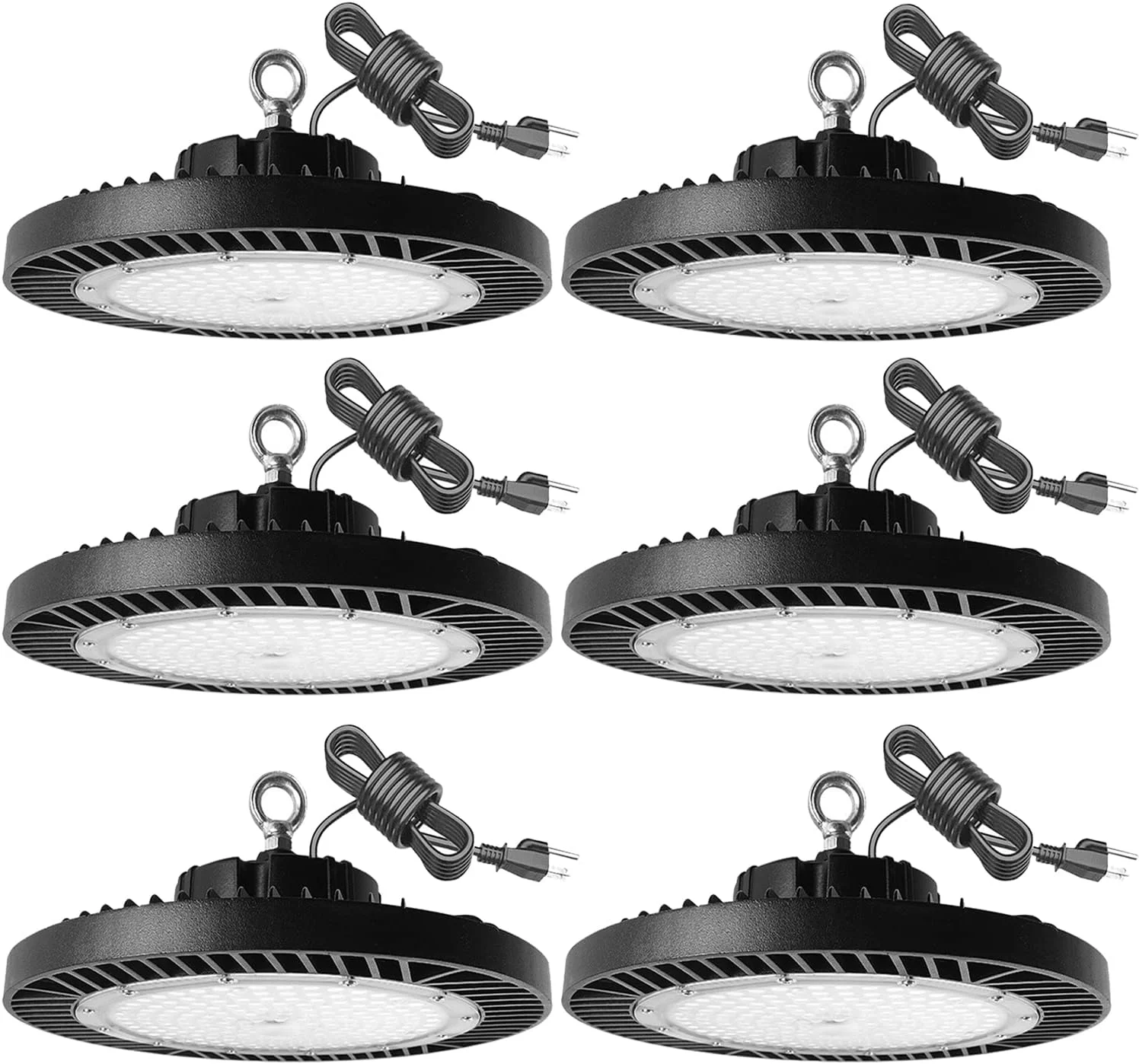 چراغ سوله ای ال ای دی 250 وات Superyofo مدل UFO، 6 عددی، 30000 لومن، نور روز 6000 کلوین، معادل 2500 وات با کابل دوشاخه آمریکایی، چراغ های گاراژی ال ای دی، روشنایی تجاری انبار، کارگاه، گاراژ، کارخانه، روشنایی سوله ای