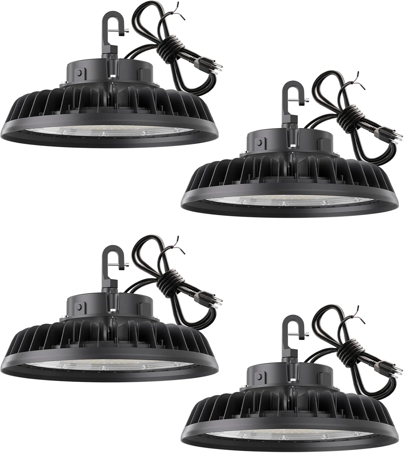 چراغ های کارگاهی ال ای دی یو اف او فوق العاده روشن YXL 400W، بسته 4 عددی، 60000 لومن، 100-277 ولت، 5000K، قابلیت دیم شدن 0-10 ولت، کابل 6 فوتی با دوشاخه آمریکایی، چراغ های سقفی بلند برای کارگاه، انبار، دارای گواهینامه UL