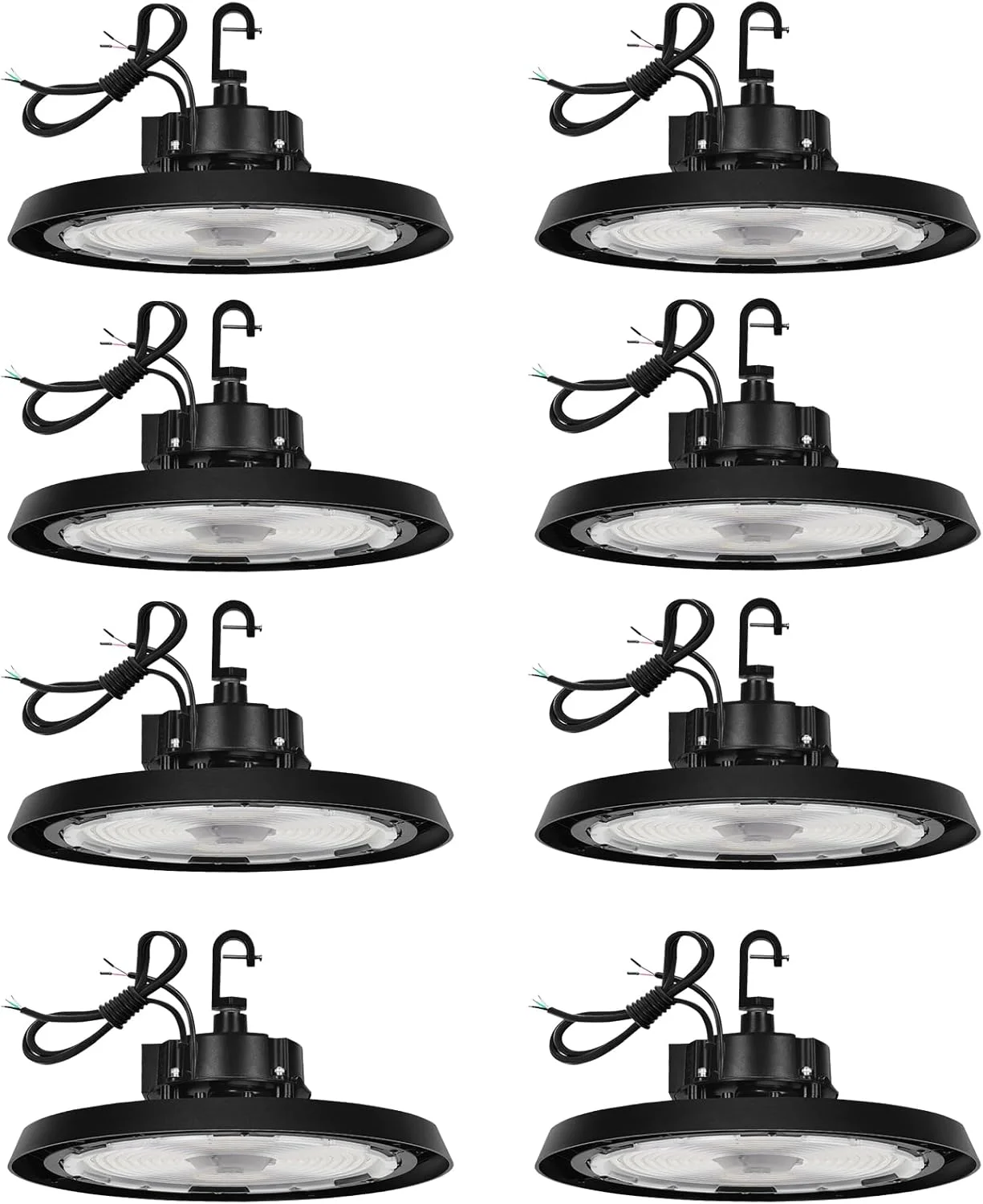 چراغ سوله ای LED مدل UFO، 150W/100W/80W، قابل تنظیم 5000K/4000K/3000K، 24000 لومن، 0-10V دیمر شونده، چراغ کارگاهی LED فوق العاده روشن، AC100-277V، روشنایی سوله ای تجاری IP65 برای انبار گاراژ، بسته 8 عددی