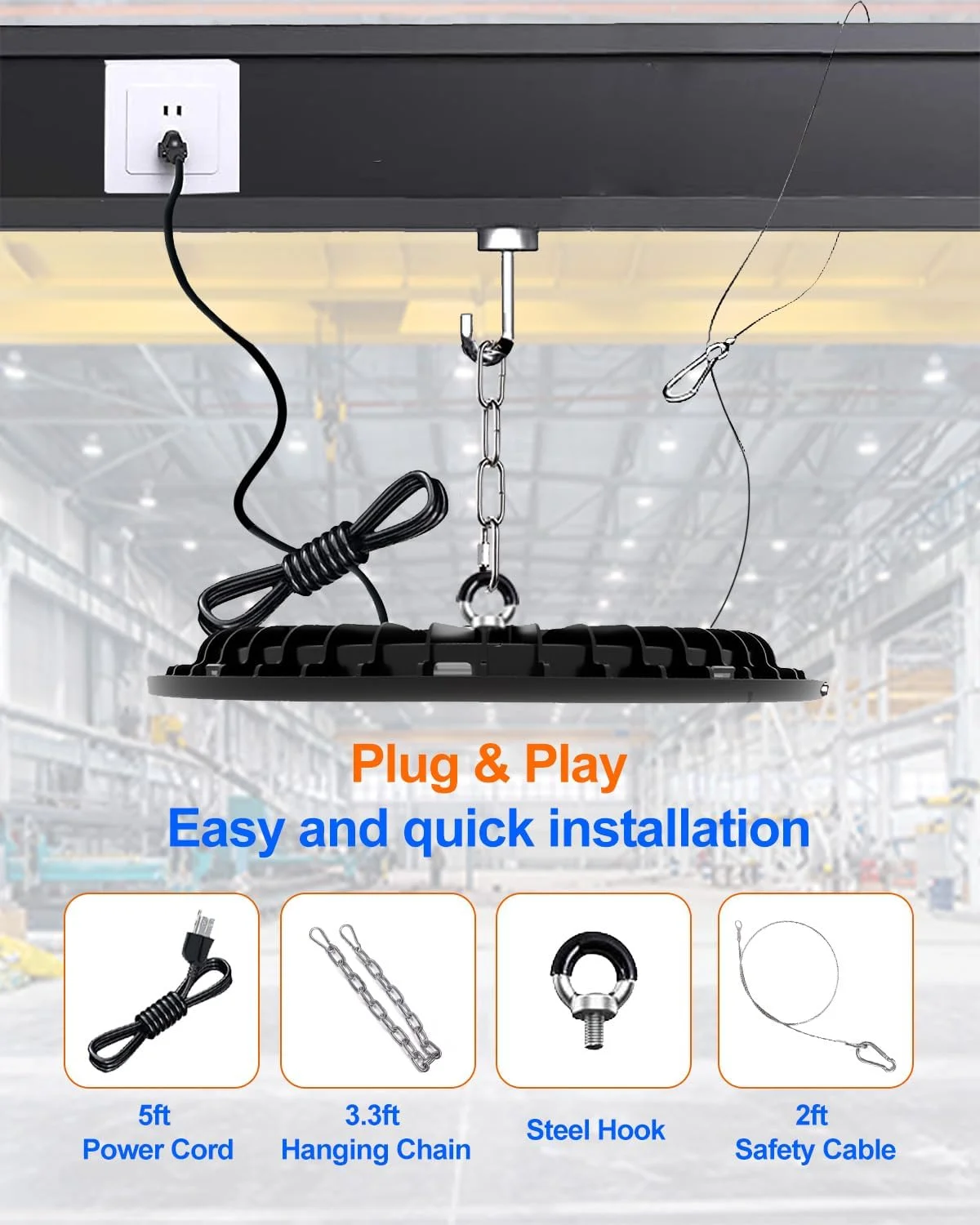 چراغ های کارگاهی LED مدل SHLUCE 200W بسته 6 عددی، 28000 لومن (معادل 800W MH/HPS)، نور روز 6500K، چراغ های LED فوق العاده روشن برای گاراژ، کارگاه، چراغ های LED UFO High Bay، با سیم برق 5 فوتی ایالات متحده، ضد آب IP66