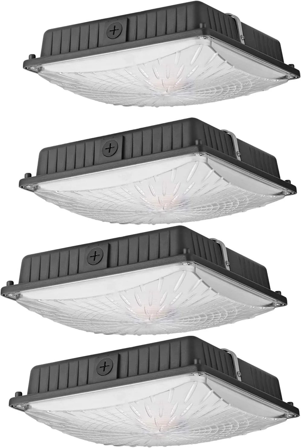 چراغ سقفی ال ای دی 1000LED، بسته 4 عددی، 65 وات 8000 لومن، معادل 300 وات HID/HPS، 10" x 10"، چراغ کارگاهی ال ای دی، 5000K، AC100-277V، ضد آب IP65، چراغ سقفی پمپ بنزین