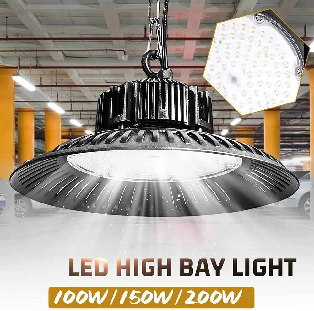 چراغ های LED صنعتی 100W 200W، لامپ صنعتی 85-265 ولت، چراغ های سقفی 6500K نور سفید روز، ضد آب، روشنایی تجاری داخلی کارگاه، 100 وات