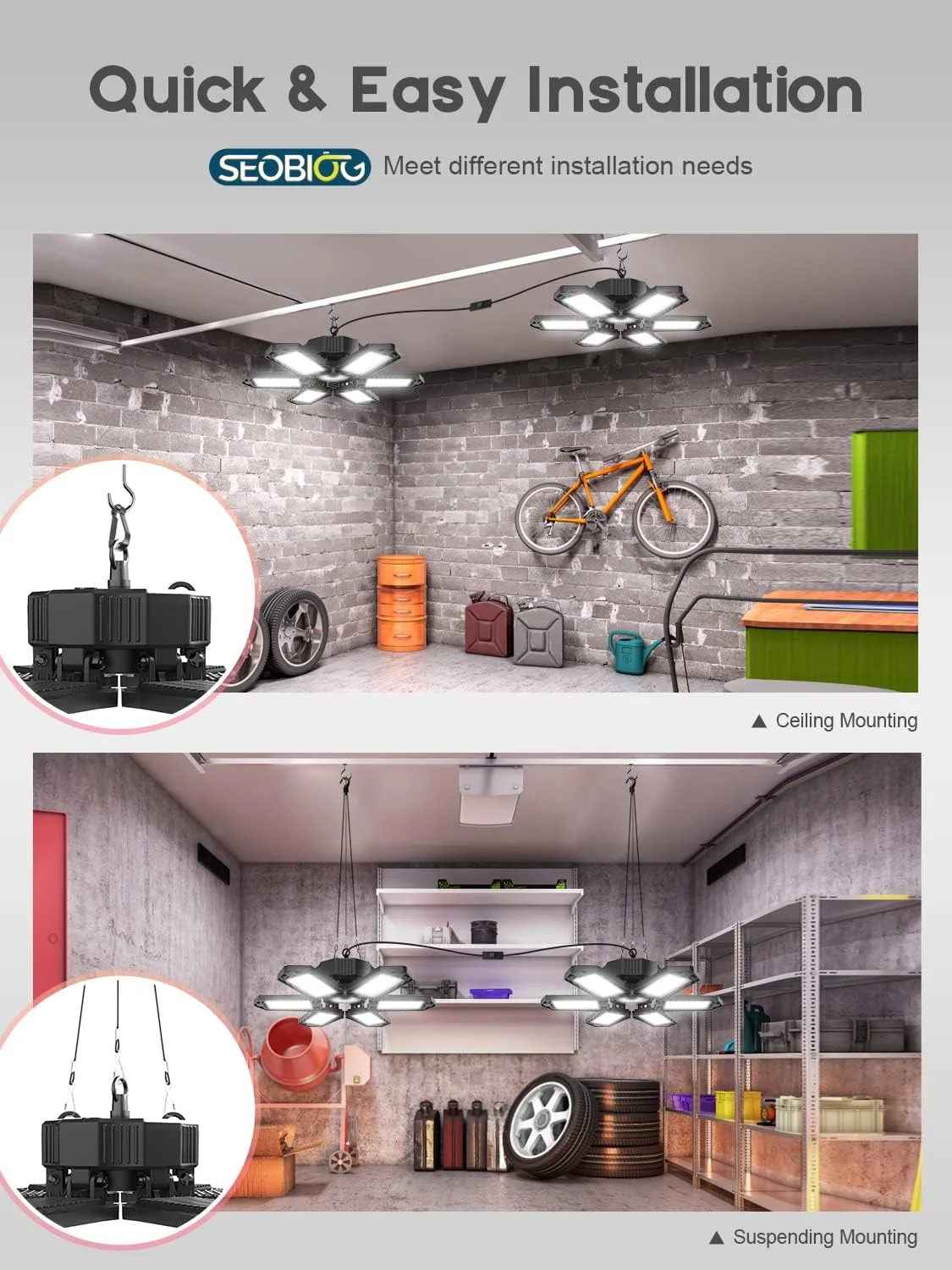 چراغ های گاراژ LED سئوبی او جی مدل 4 عددی، چراغ کارگاهی LED با قابلیت اتصال 200 وات 20000 لومن، چراغ سقفی 6500K با 6+1 پنل تغییر شکل پذیر برای گاراژ، انبار، انبار غله، زیرزمین (دارای کلید روشن/خاموش داخلی) چراغ های گاراژ LED سئوبی او جی مدل 4 عددی، چراغ کارگاهی LED با قابلیت اتصال 200 وات 20000 لومن، چراغ سقفی 6500K با 6+1 پنل تغییر شکل پذیر برای گاراژ، انبار، انبار غله، زیرزمین (دارای کلید روشن/خاموش داخلی)