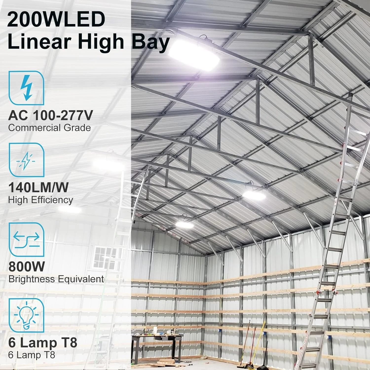 چراغ سوله ای LED دو فوتی، 150 وات 21500 لومن [معادل 600 وات MH/HPS] 5000K چراغ آویز خطی برای انبار، بسته 6 عددی