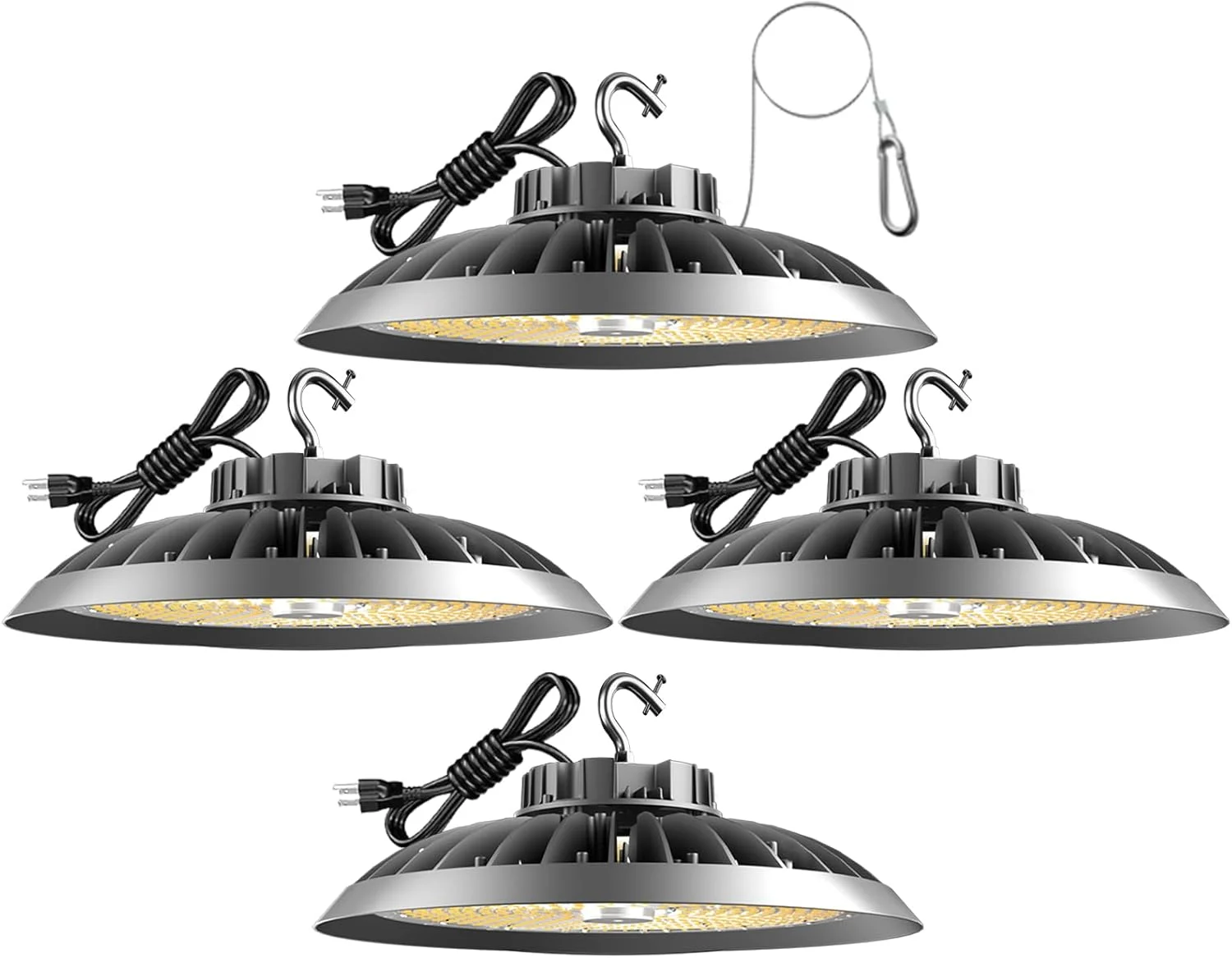 چراغ سوله ای ال ای دی 420 وات ACOHOOK، 5000K، نور روز تجاری UFO، AC100-277V، 63000 لومن (جایگزین 1680W MH/HPS)، شامل دوشاخه و قلاب آمریکایی، بسته 4 عددی