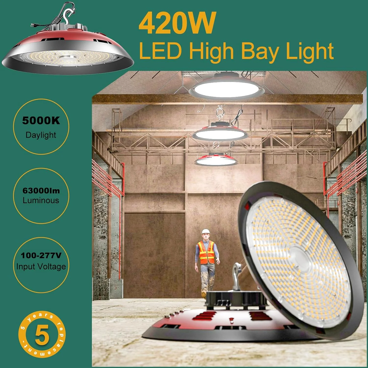چراغ سوله ای ال ای دی 420 وات ACOHOOK، 5000K، نور روز تجاری UFO، AC100-277V، 63000 لومن (جایگزین 1680W MH/HPS)، شامل دوشاخه و قلاب آمریکایی، بسته 4 عددی چراغ سوله ای ال ای دی 420 وات ACOHOOK، 5000K، نور روز تجاری UFO، AC100-277V، 63000 لومن (جایگزین 1680W MH/HPS)، شامل دوشاخه و قلاب آمریکایی، بسته 4 عددی