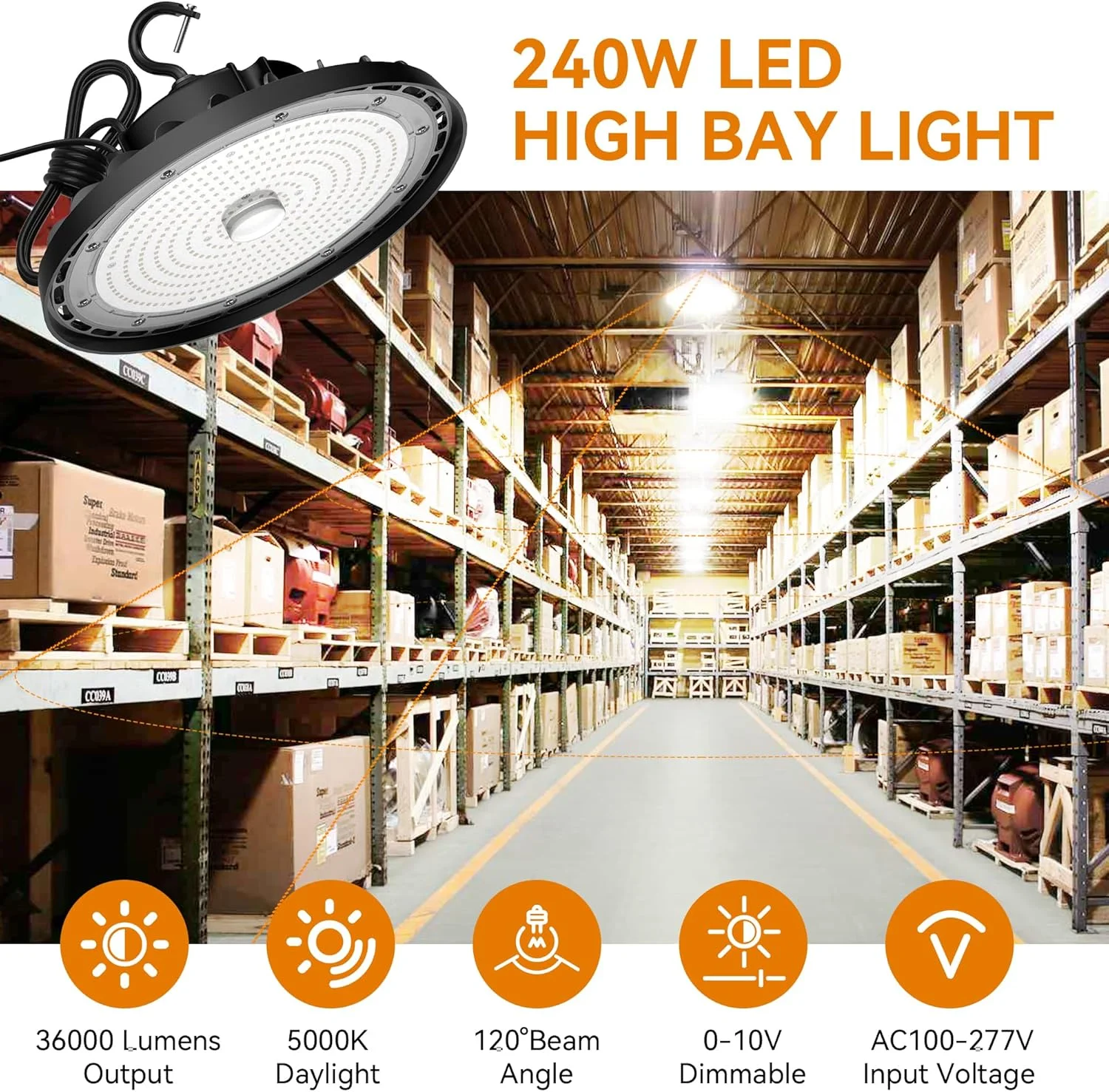 چراغ سوله ای LED مدل SHINEWOO UFO با توان 240 وات، 36000 لومن، نور سفید 5000K، چراغ کارگاهی LED با قابلیت تنظیم نور 0-10 ولت به همراه دوشاخه آمریکایی و کابل 5 فوتی، چراغ های LED تجاری برای انبار، چراغ روشنایی منطقه کارخانه، بسته 2 عددی چراغ سوله ای LED مدل SHINEWOO UFO با توان 240 وات، 36000 لومن، نور سفید 5000K، چراغ کارگاهی LED با قابلیت تنظیم نور 0-10 ولت به همراه دوشاخه آمریکایی و کابل 5 فوتی، چراغ های LED تجاری برای انبار، چراغ روشنایی منطقه کارخانه، بسته 2 عددی