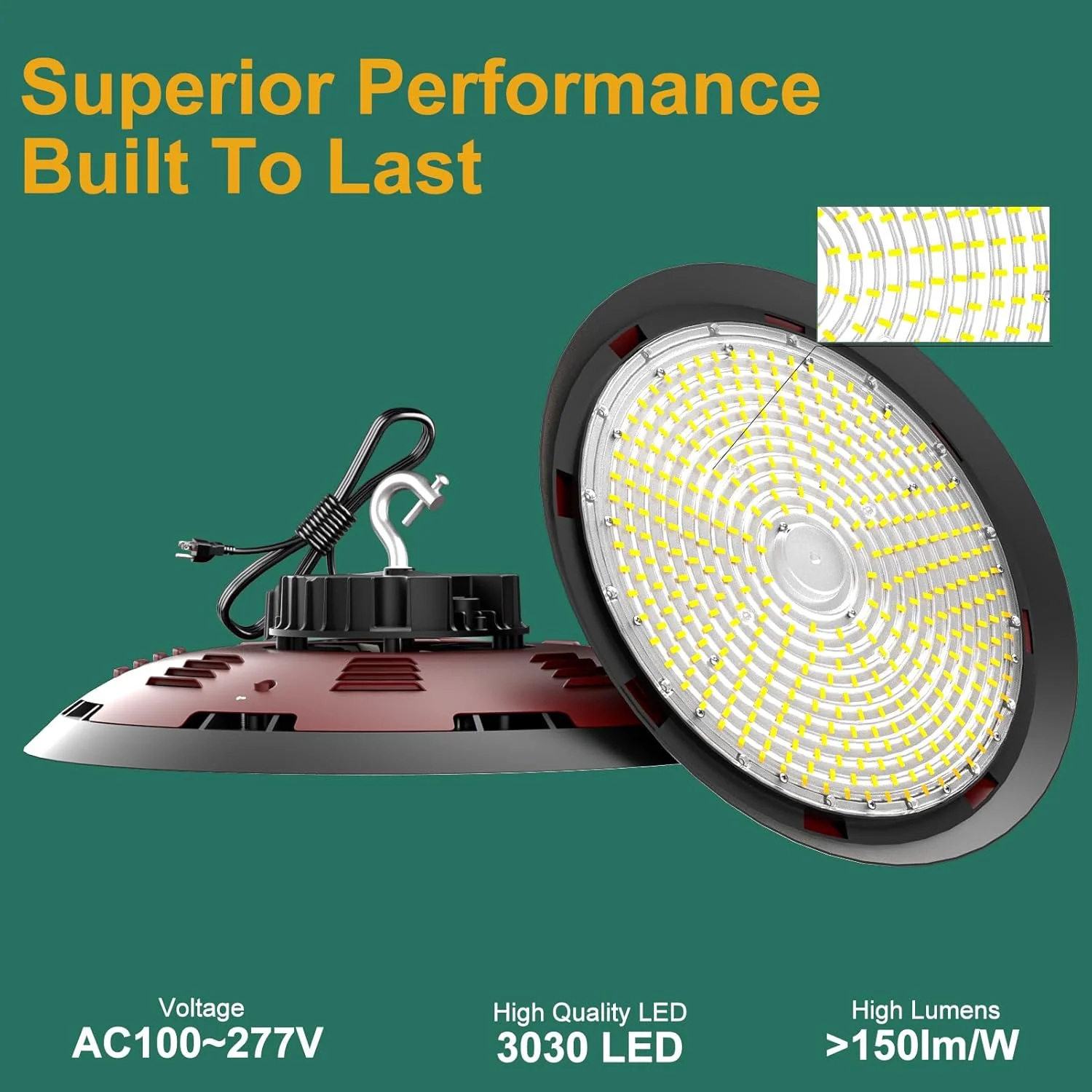 چراغ سوله ای ال ای دی 420 وات ACOHOOK، 5000K، نور روز تجاری UFO، AC100-277V، 63000 لومن (جایگزین 1680W MH/HPS)، شامل دوشاخه و قلاب آمریکایی، بسته 4 عددی چراغ سوله ای ال ای دی 420 وات ACOHOOK، 5000K، نور روز تجاری UFO، AC100-277V، 63000 لومن (جایگزین 1680W MH/HPS)، شامل دوشاخه و قلاب آمریکایی، بسته 4 عددی