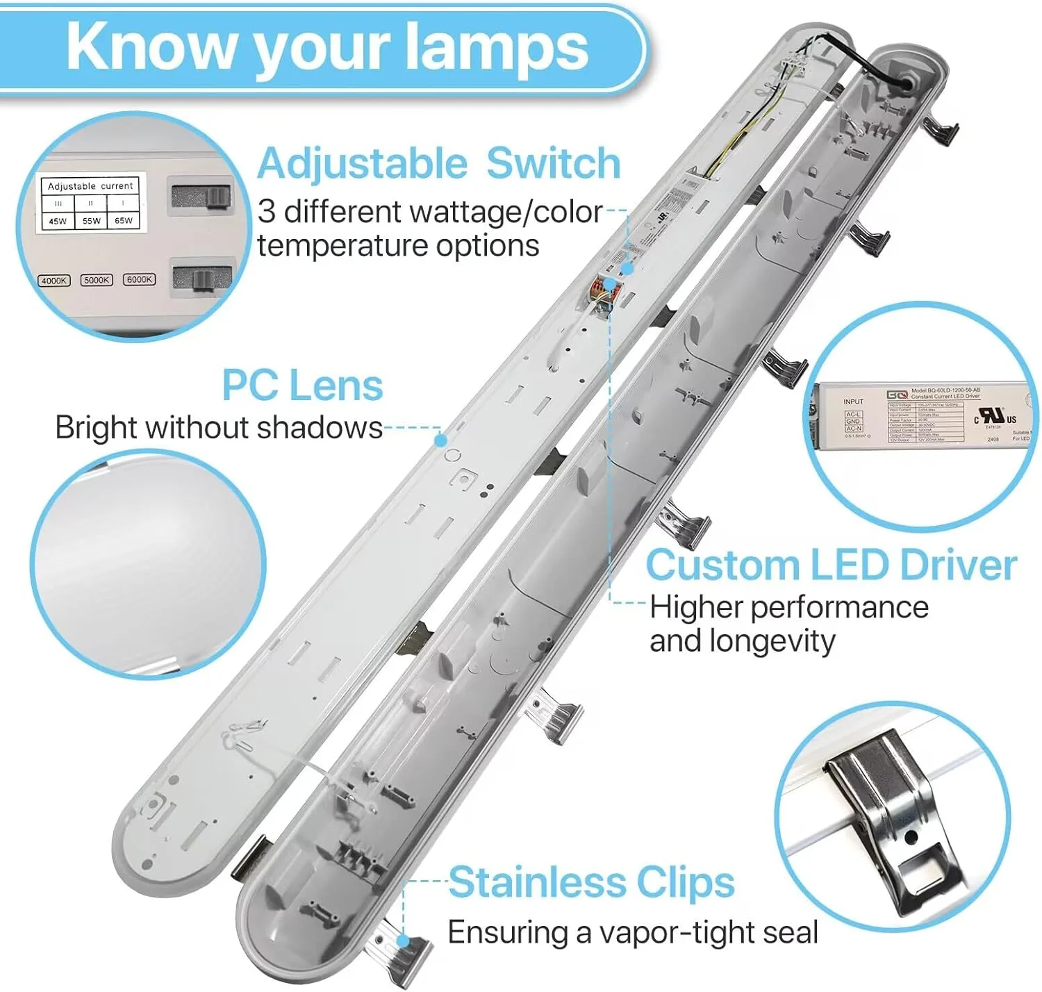 HYPERLITE - بسته 4 عددی چراغ های LED ضد بخار 4 فوتی 45W 55W 65W 9 در 1، 133LM/W، 4000K/5000K/6000K قابل انتخاب، دارای لیست ETL، AC100-277V برای کارواش، فریزر و... HYPERLITE - بسته 4 عددی چراغ های LED ضد بخار 4 فوتی 45W 55W 65W 9 در 1، 133LM/W، 4000K/5000K/6000K قابل انتخاب، دارای لیست ETL، AC100-277V برای کارواش، فریزر و...