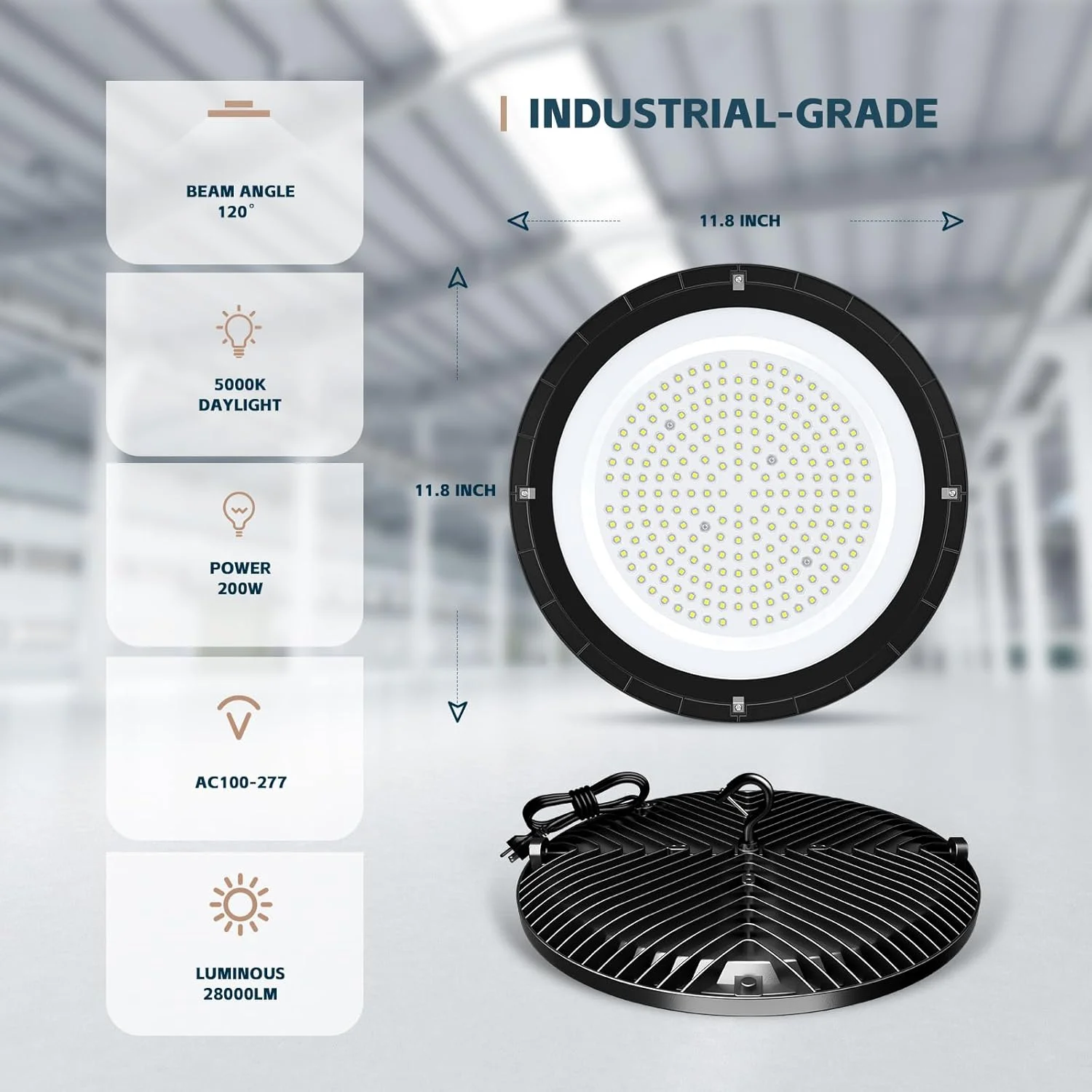 چراغ های سوله ای ال ای دی بشقابی LvsDak UFO 200W 28000LM با دوشاخه آمریکایی کابل 1.5 متری 5000K AC100-277V چراغ های کارگاهی ال ای دی سوله ای تجاری کارخانه انبار کارگاه گاراژ بسته 8 عددی چراغ های سوله ای ال ای دی بشقابی LvsDak UFO 200W 28000LM با دوشاخه آمریکایی کابل 1.5 متری 5000K AC100-277V چراغ های کارگاهی ال ای دی سوله ای تجاری کارخانه انبار کارگاه گاراژ بسته 8 عددی