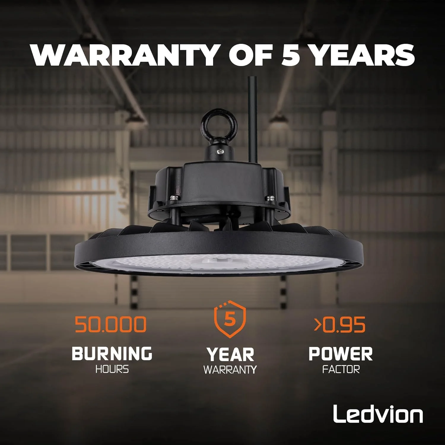 Ledvion - چراغ سوله ای ال ای دی 100 وات دیمر پذیر و درایور Sosen، 6000K، 180lm/W، ضد آب IP65، 5 سال گارانتی