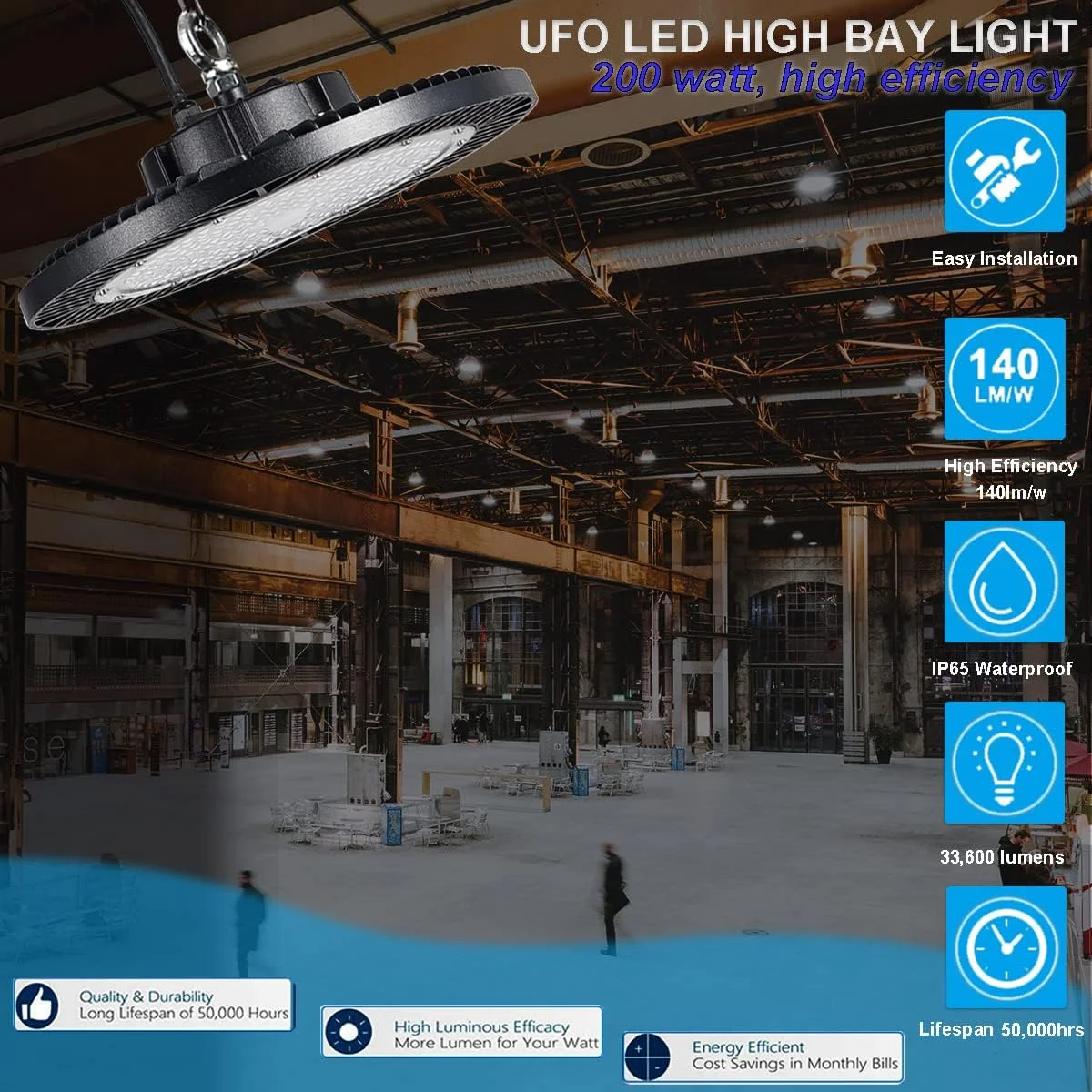 چراغ های سوله ای LED فیکوس 2 بسته 200 واتی، چراغ سوله ای LED UFO، 28000 لومن (معادل 800 وات MH/HPS)، نور روز 5000K، IP65، کابل 5 فوتی با دوشاخه آمریکایی، طناب ایمنی برای گاراژ/انبار/کارگاه چراغ های سوله ای LED فیکوس 2 بسته 200 واتی، چراغ سوله ای LED UFO، 28000 لومن (معادل 800 وات MH/HPS)، نور روز 5000K، IP65، کابل 5 فوتی با دوشاخه آمریکایی، طناب ایمنی برای گاراژ/انبار/کارگاه
