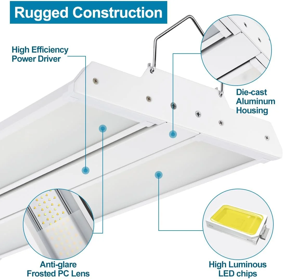 Xbuyee - بسته 4 عددی چراغ های سوله ای LED با قابلیت انتخاب 200W 28000LM 200W/150W/100W، قابل تنظیم 4000K/5000K، 100-277V، چراغ های سوله ای خطی برای انبار، کارگاه Xbuyee - بسته 4 عددی چراغ های سوله ای LED با قابلیت انتخاب 200W 28000LM 200W/150W/100W، قابل تنظیم 4000K/5000K، 100-277V، چراغ های سوله ای خطی برای انبار، کارگاه