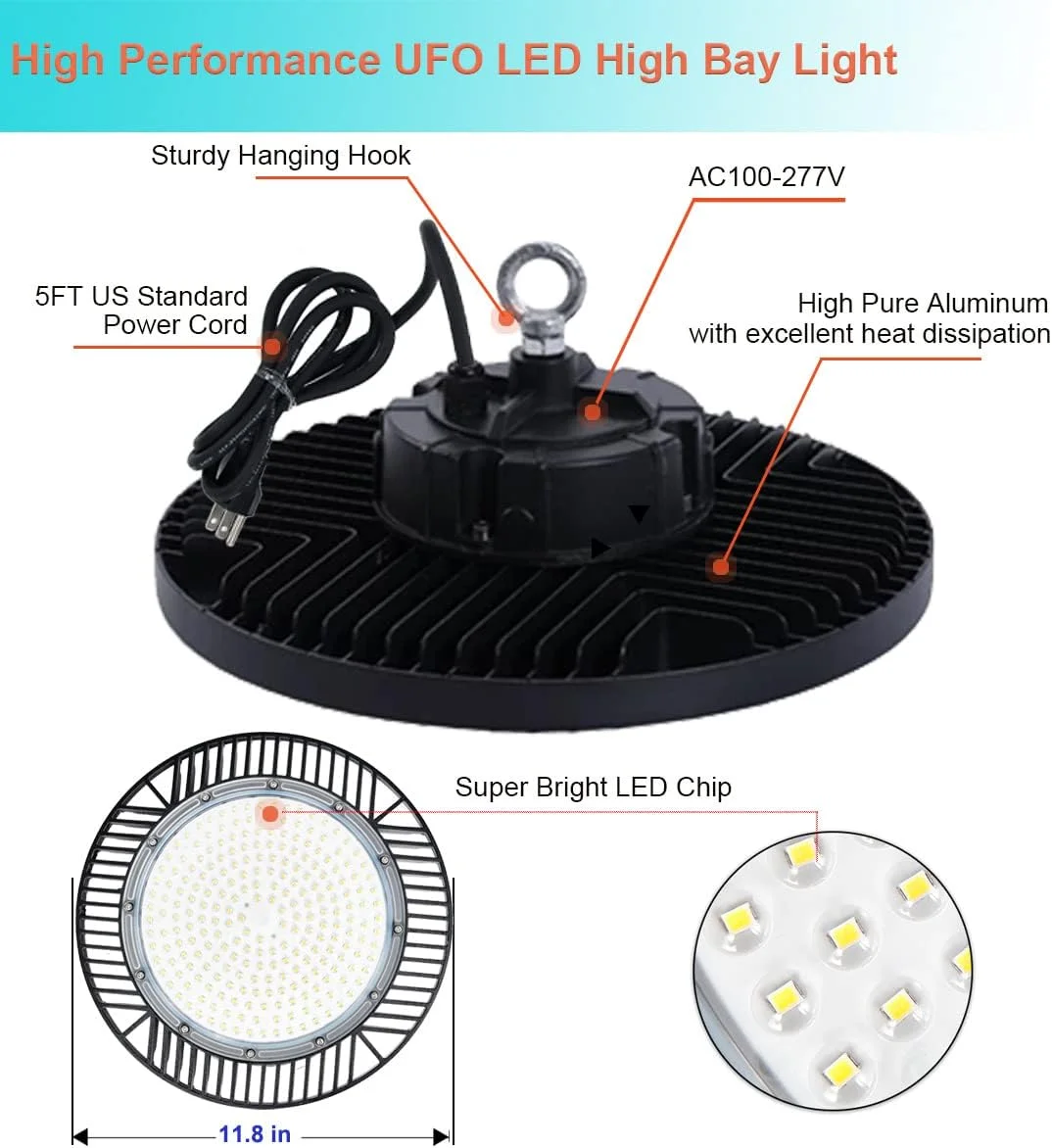 چراغ های سوله ای LED فیکوس 2 بسته 200 واتی، چراغ سوله ای LED UFO، 28000 لومن (معادل 800 وات MH/HPS)، نور روز 5000K، IP65، کابل 5 فوتی با دوشاخه آمریکایی، طناب ایمنی برای گاراژ/انبار/کارگاه چراغ های سوله ای LED فیکوس 2 بسته 200 واتی، چراغ سوله ای LED UFO، 28000 لومن (معادل 800 وات MH/HPS)، نور روز 5000K، IP65، کابل 5 فوتی با دوشاخه آمریکایی، طناب ایمنی برای گاراژ/انبار/کارگاه