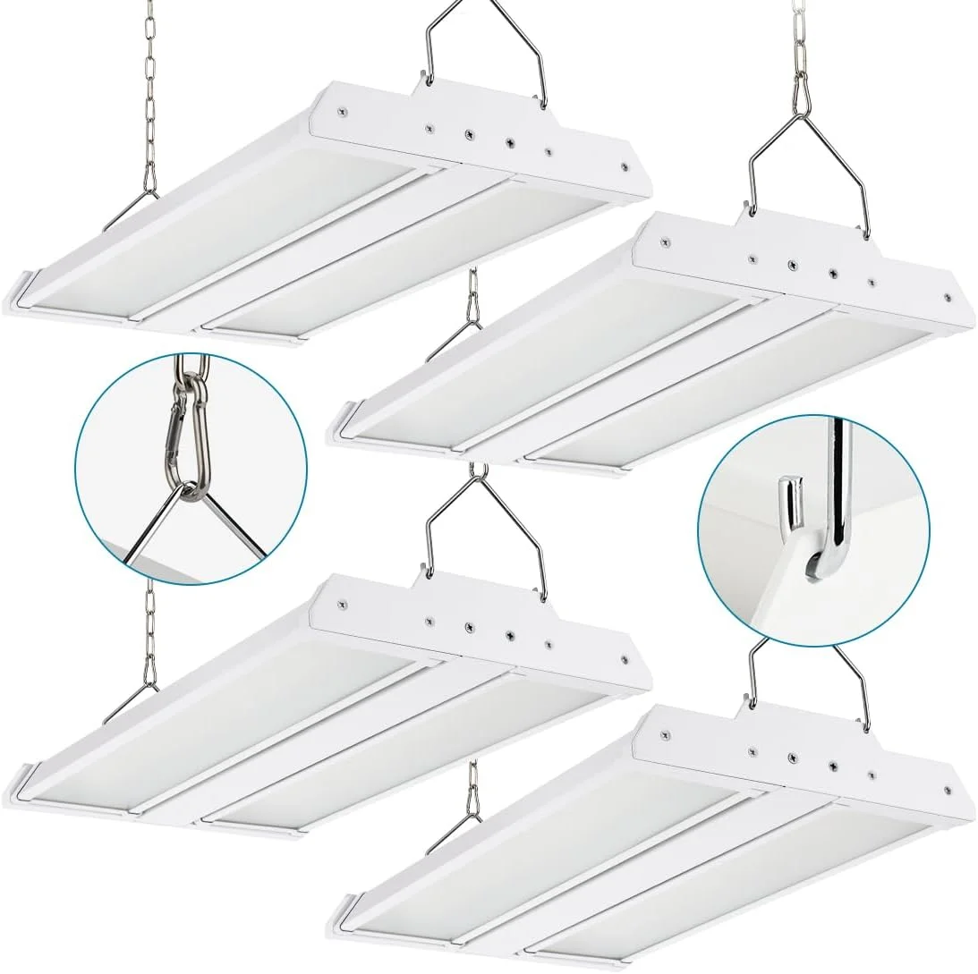 چراغ های LED سوله ای Xbuyee بسته 4 عددی، 1.35 فوت، 150 وات، 21000 لومن، 5000 کلوین نور روز، 100-277 ولت، چراغ های سوله ای خطی کوچک تجاری برای انبار، کارگاه، سوپرمارکت، استادیوم، ETL
