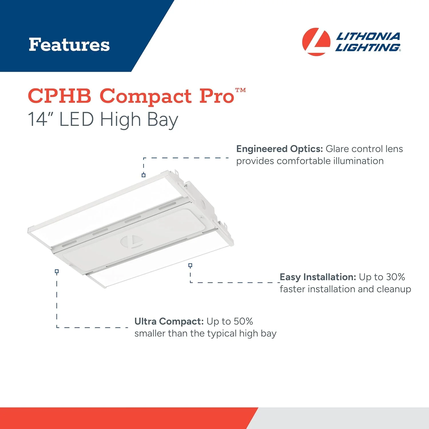چراغ سوله ای LED لیتونیا لایتینگ مدل CPHB 15LM MVOLT 50K Compact Pro با 15000 لومن و دمای رنگ 5000K، سفید