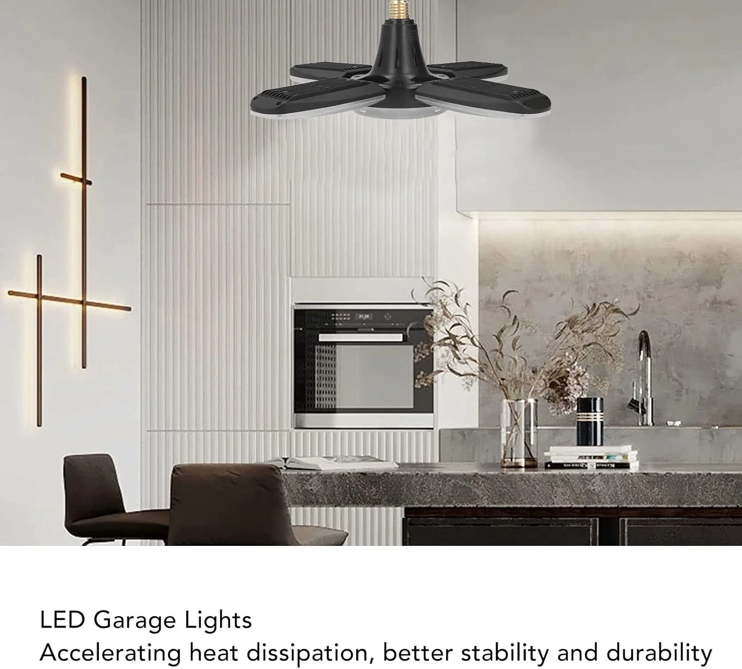 چراغ سقفی تغییر شکل پذیر ViaGasaFamido، چراغ های LED آشپزی 120 وات، 13600 لومن، فوق العاده روشن، صرفه جویی در انرژی، تغییر شکل پذیر، با 4 پنل قابل تنظیم برای گاراژها، گاراژ