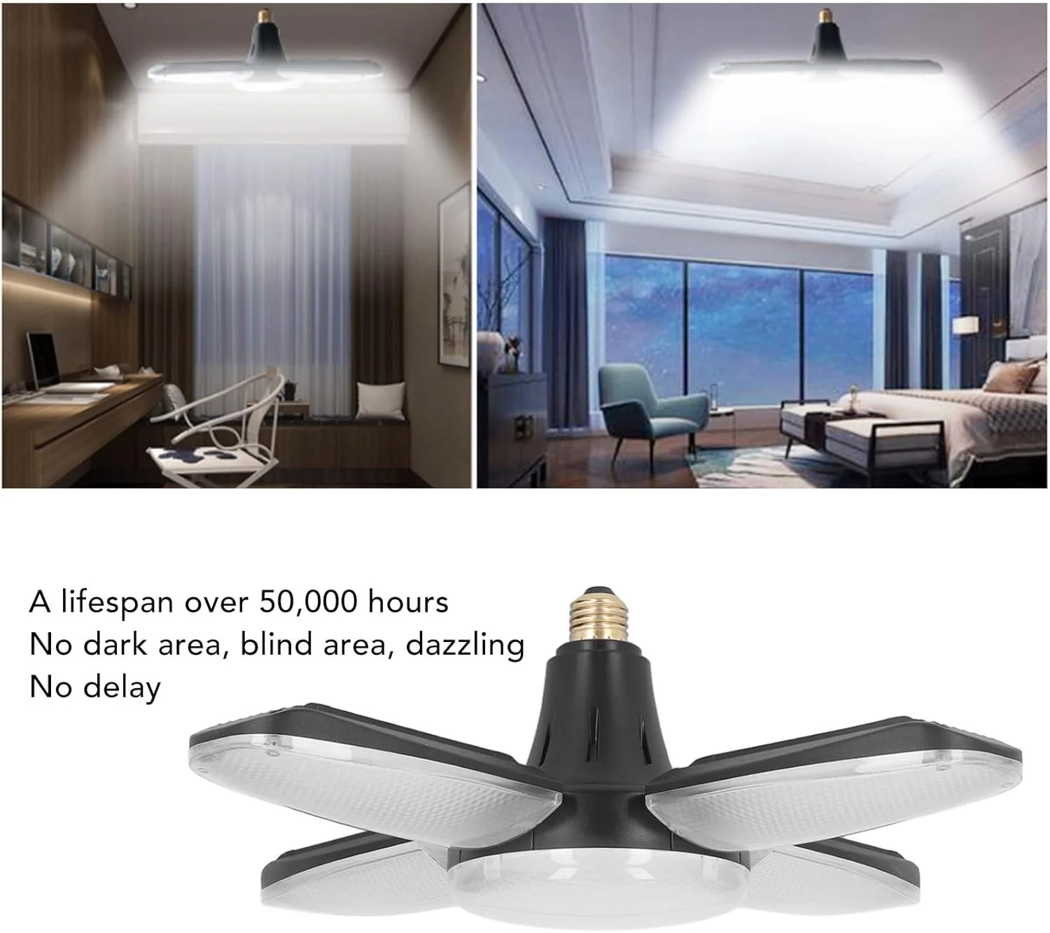 چراغ سقفی تغییر شکل پذیر ViaGasaFamido، چراغ های LED آشپزی 120 وات، 13600 لومن، فوق العاده روشن، صرفه جویی در انرژی، تغییر شکل پذیر، با 4 پنل قابل تنظیم برای گاراژها، گاراژ