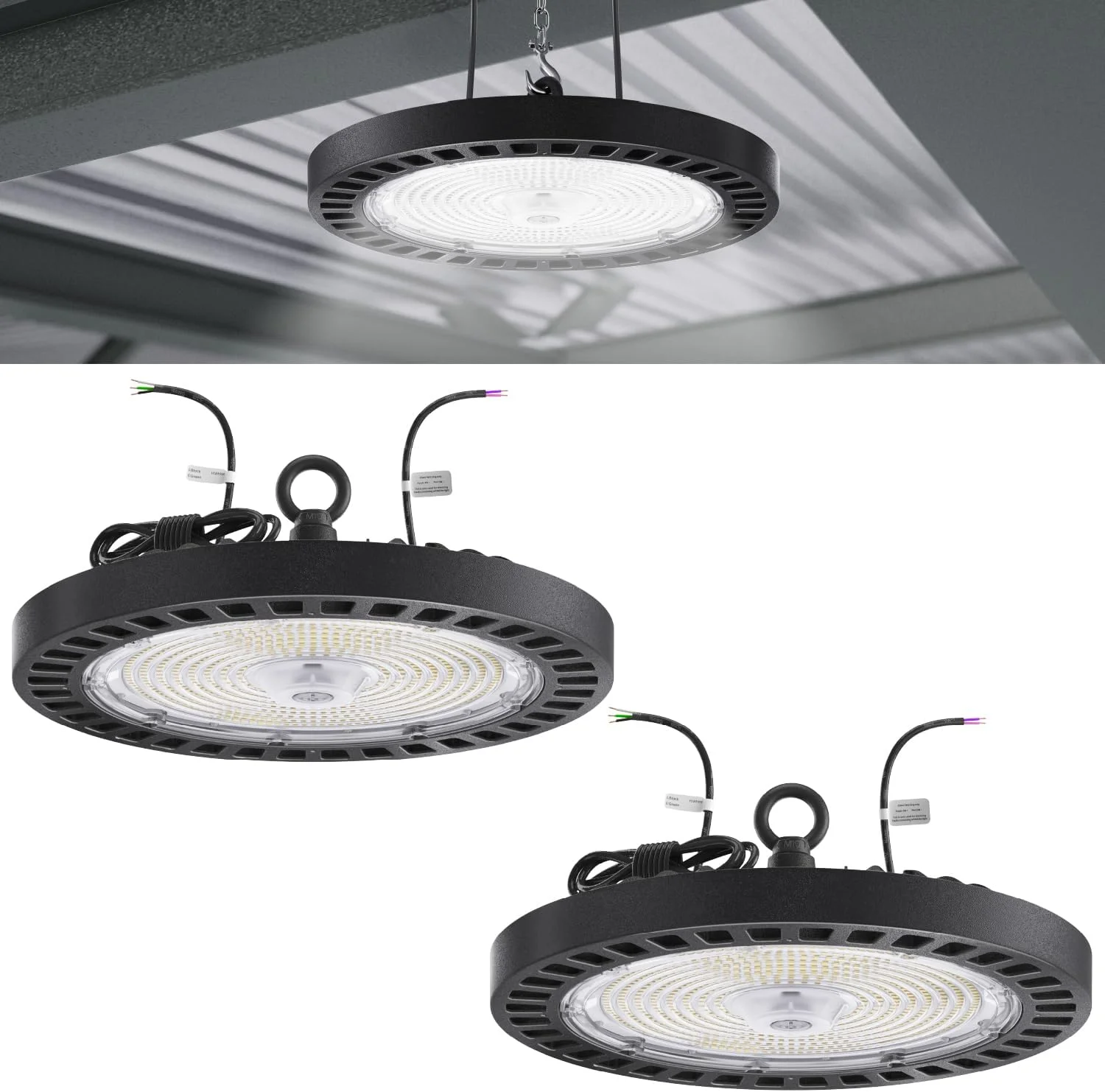 چراغ سوله ای LED مدل UFO سانکو لایتینگ، روشنایی برای انبار، 5000K نور روز، 200 وات، 28000 لومن، 100-277 ولت، دیمر 1-10 ولت، ضد آب IP65، فوق العاده روشن، بسته 2 عددی دارای تاییدیه UL