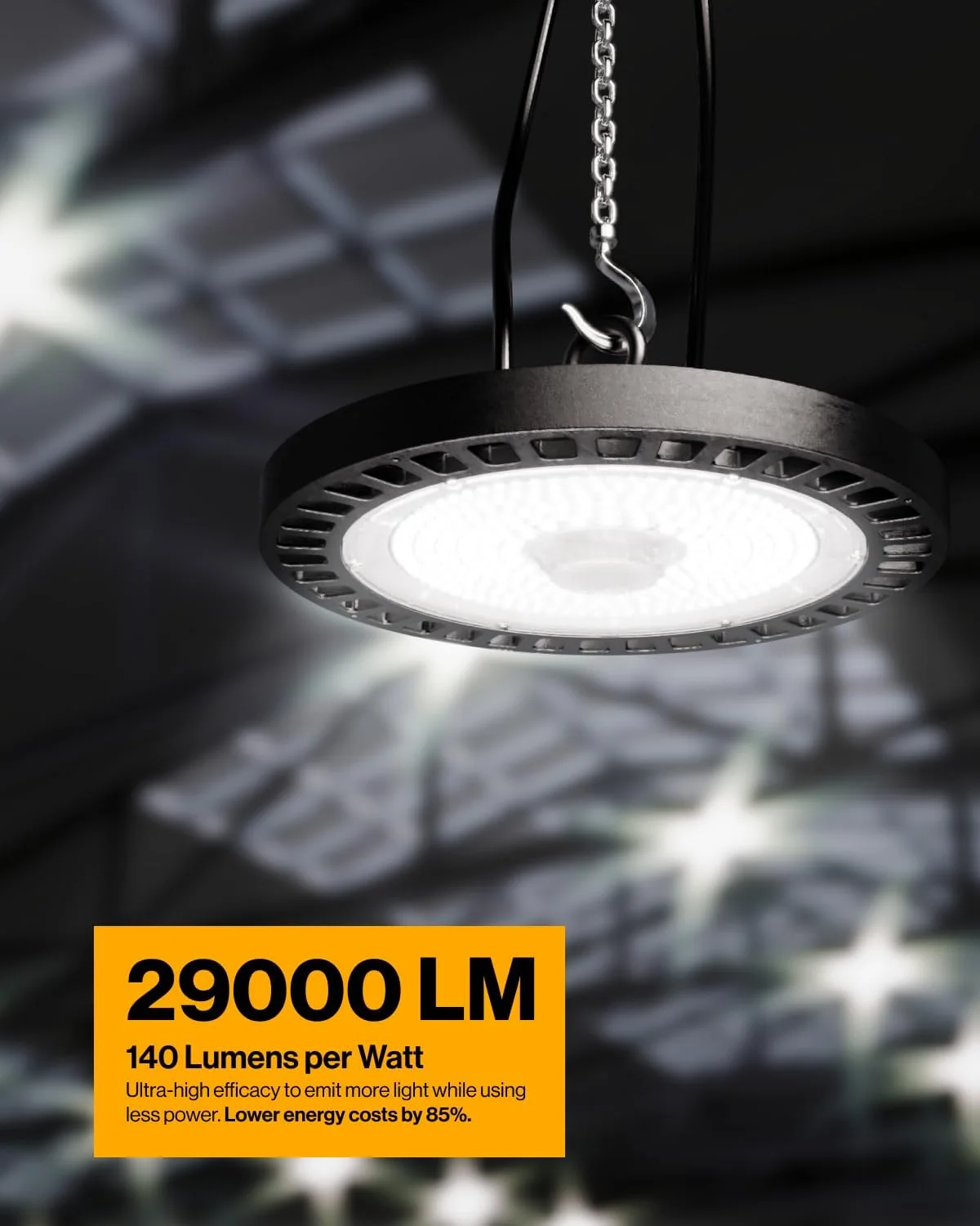 چراغ سوله ای LED مدل UFO سانکو لایتینگ، روشنایی برای انبار، 5000K نور روز، 200 وات، 28000 لومن، 100-277 ولت، دیمر 1-10 ولت، ضد آب IP65، فوق العاده روشن، بسته 2 عددی دارای تاییدیه UL